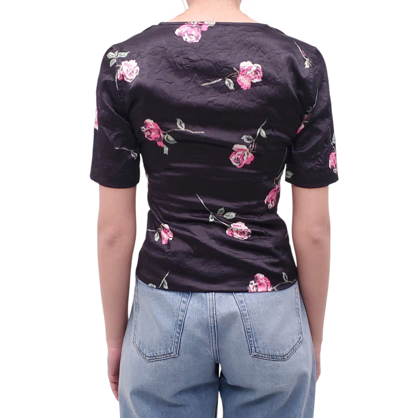 GANNI BLACK FLORAL BUSTIER TOP - SIZE 34