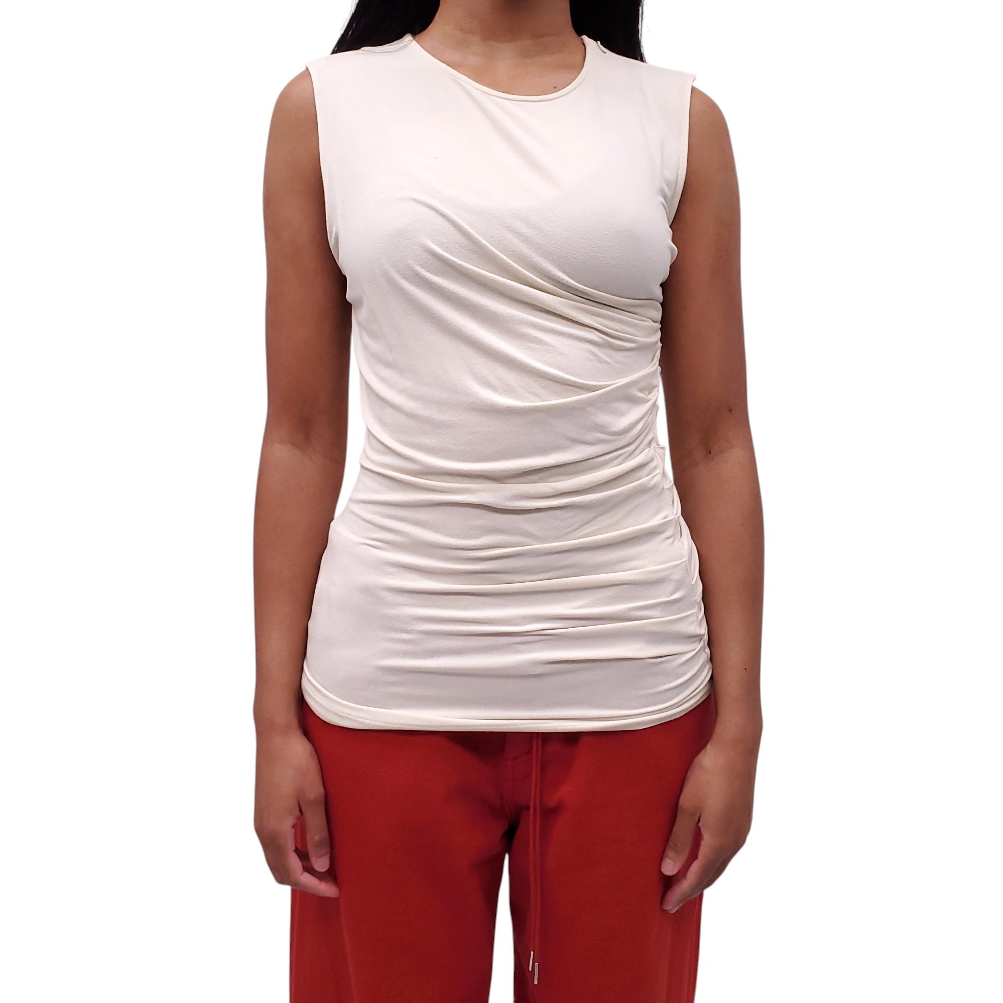 MARINA MOSCONE CREAM RUCHED TANK TOP - SIZE L