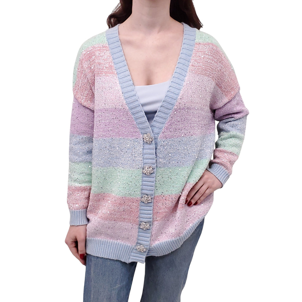 OLIVIA RUBIN RAINBOW SEQUIN CARDIGAN WITH CRYSTAL BUTTONS - SIZE S