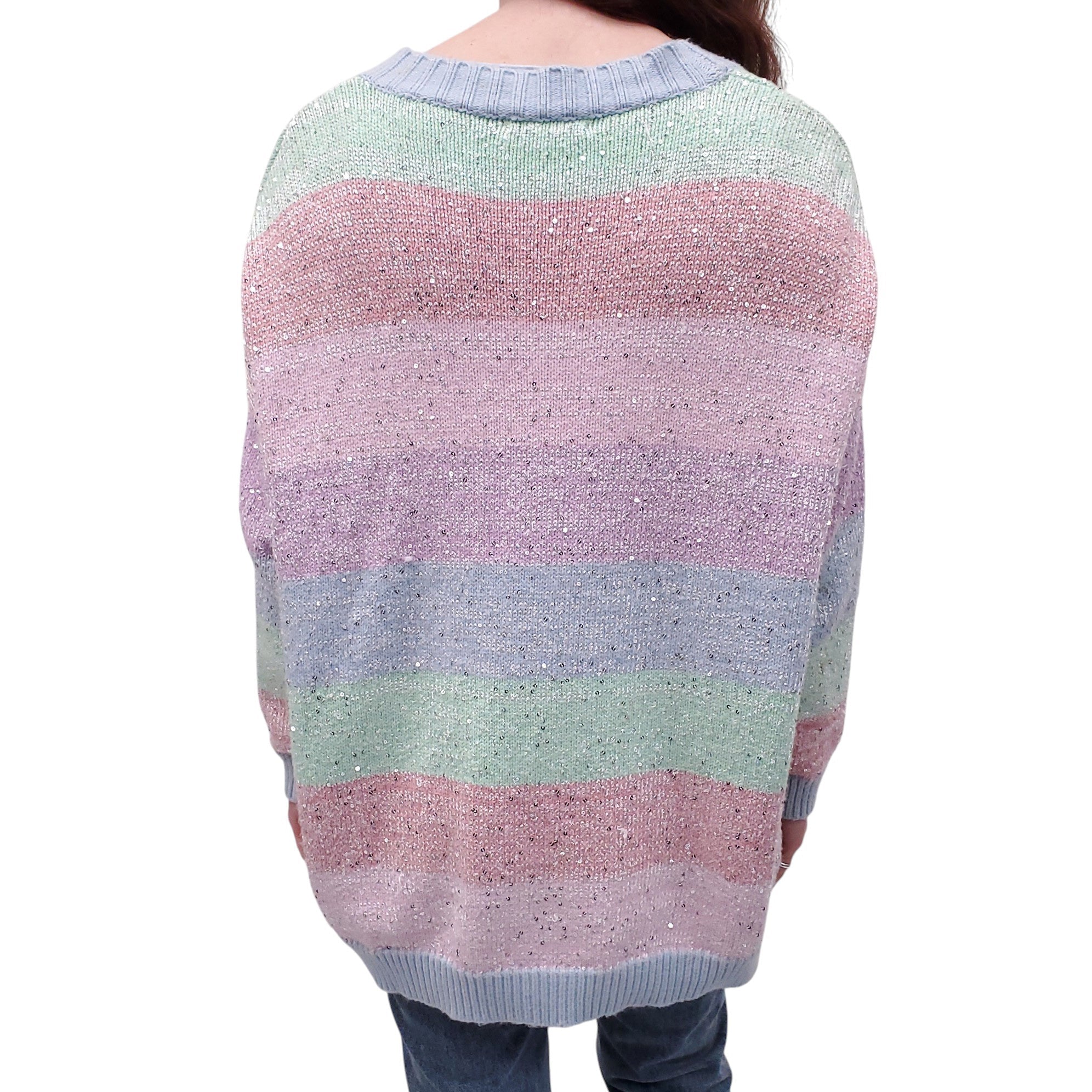 OLIVIA RUBIN RAINBOW SEQUIN CARDIGAN WITH CRYSTAL BUTTONS - SIZE S