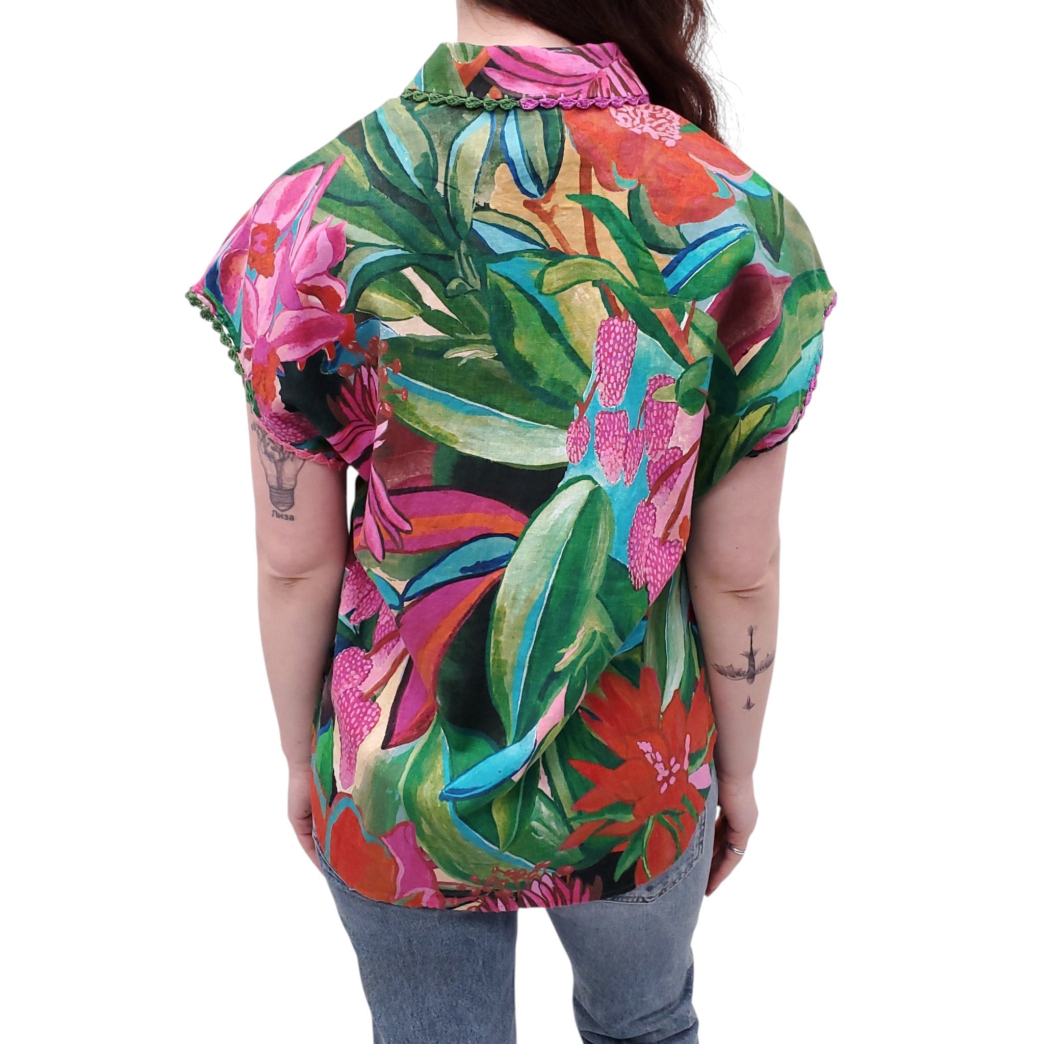 FARM RIO PATTERNED COTTON BLOUSE - SIZE S