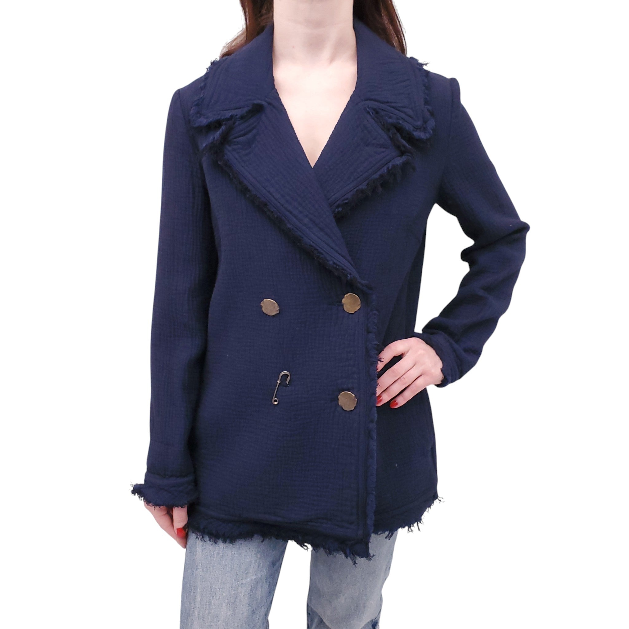 RAQUEL ALLEGRA NAVY BLUE BLAZER WITH BUTTON PIN DETAIL - SIZE 1/S
