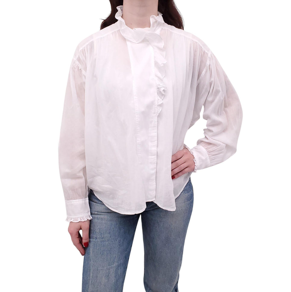ISABEL MARANT ÉTOILE WHITE COTTON BLOUSE WITH RUFFLE DETAIL - SIZE 40