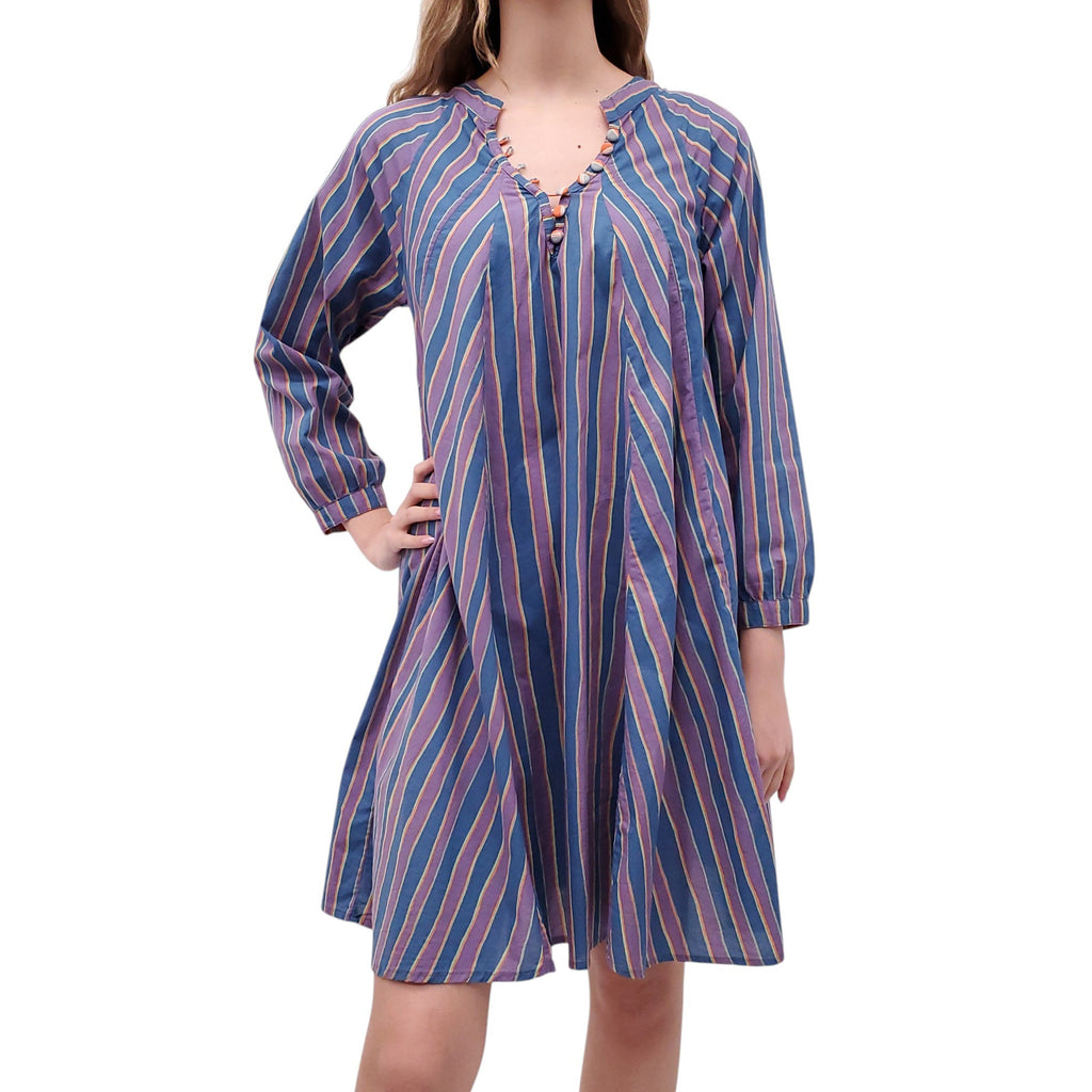 NATALIE MARTIN PURPLE AND BLUE STRIPED DRESS WITH BUTTONS - SIZE XS