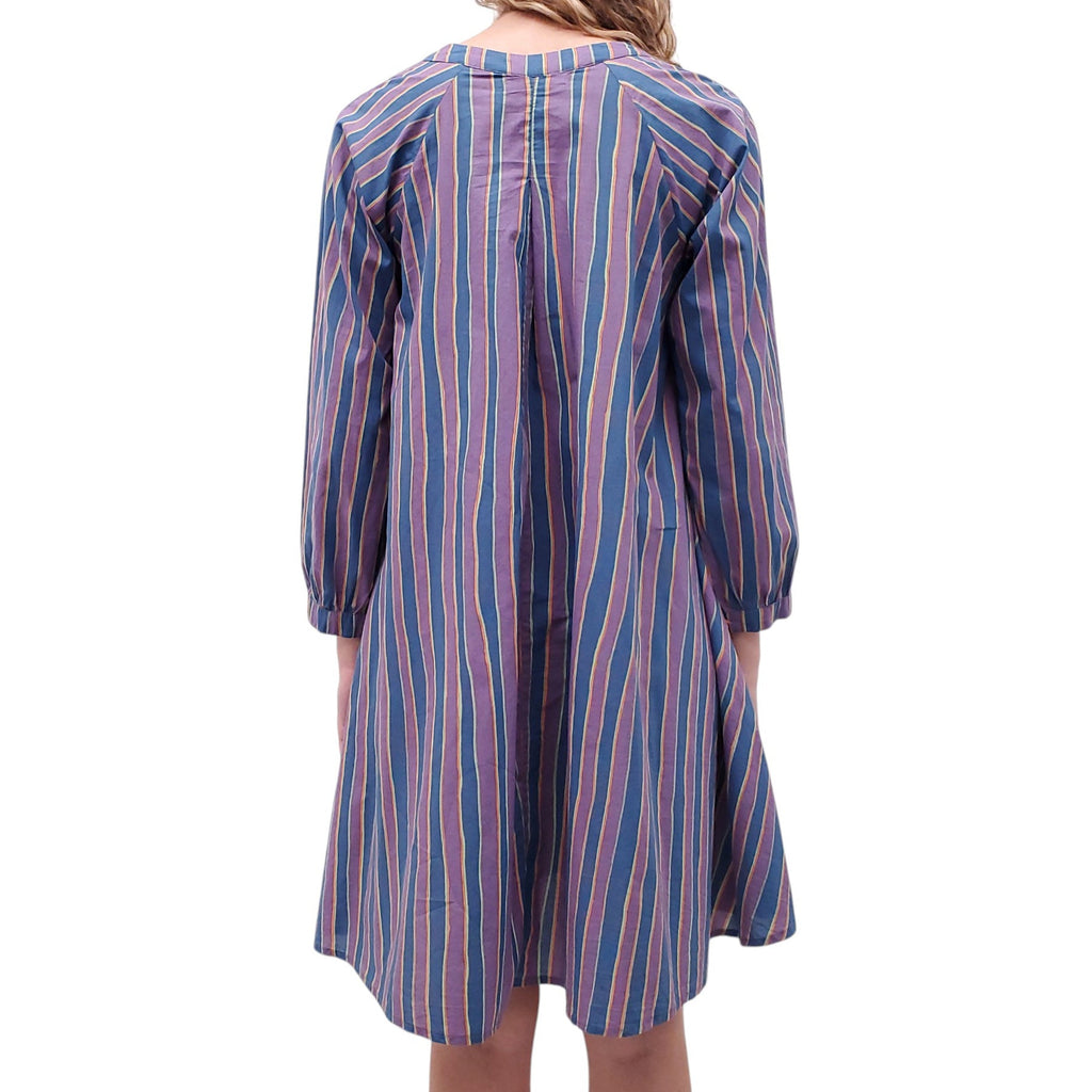 NATALIE MARTIN PURPLE AND BLUE STRIPED DRESS WITH BUTTONS - SIZE XS
