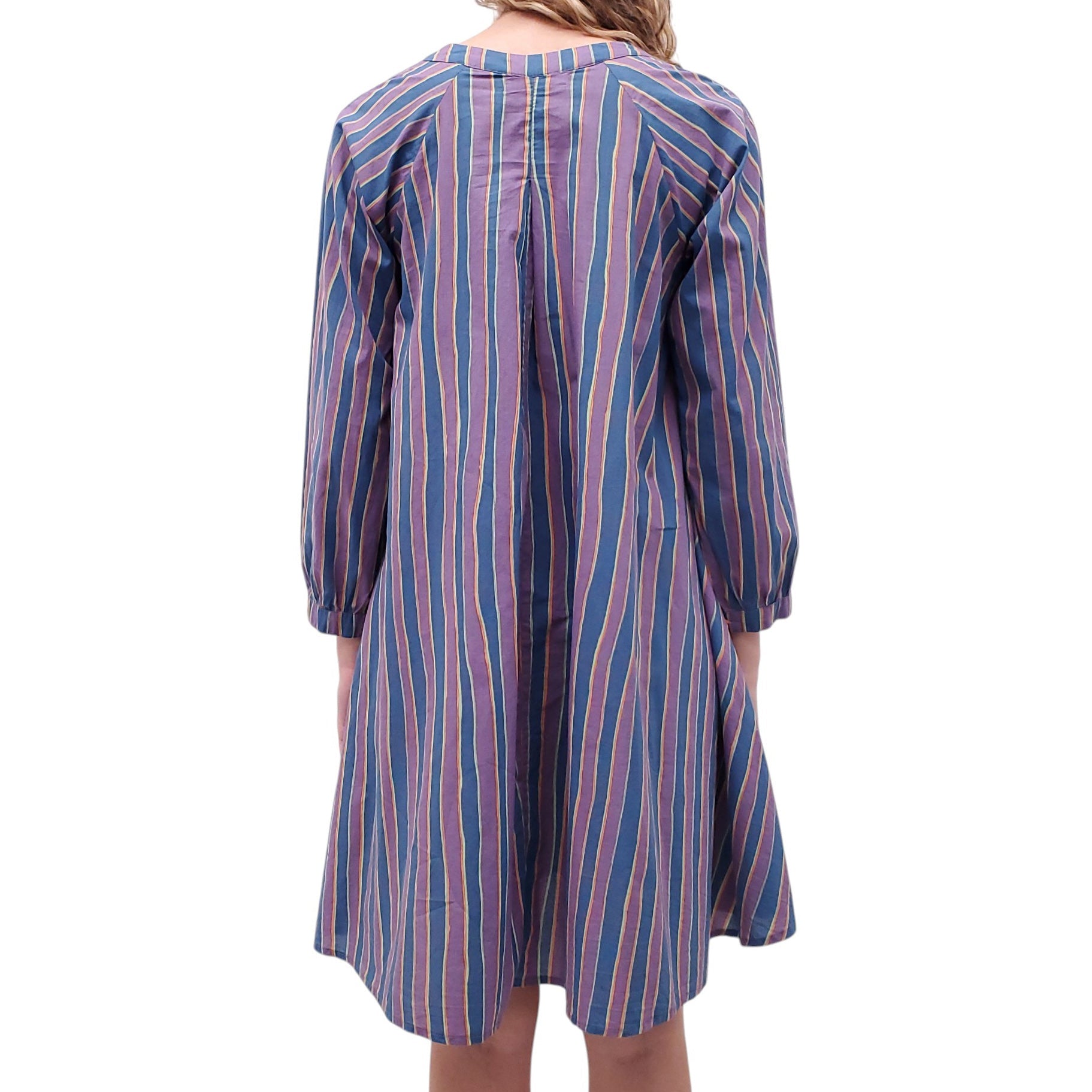 NATALIE MARTIN PURPLE AND BLUE STRIPED DRESS WITH BUTTONS - SIZE XS