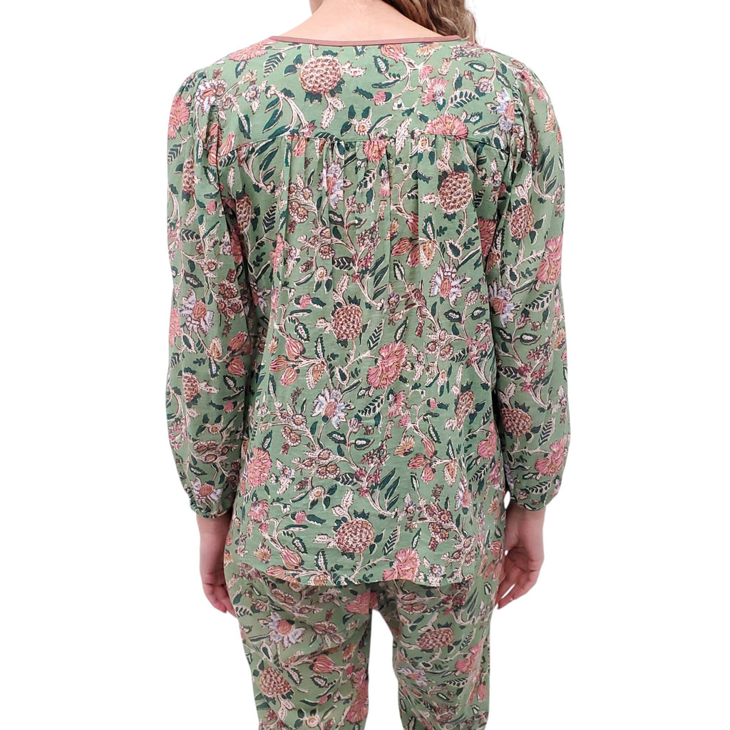 XIRENA GREEN FLORAL BLOUSE AND TROUSERS SET - SIZE XS/S