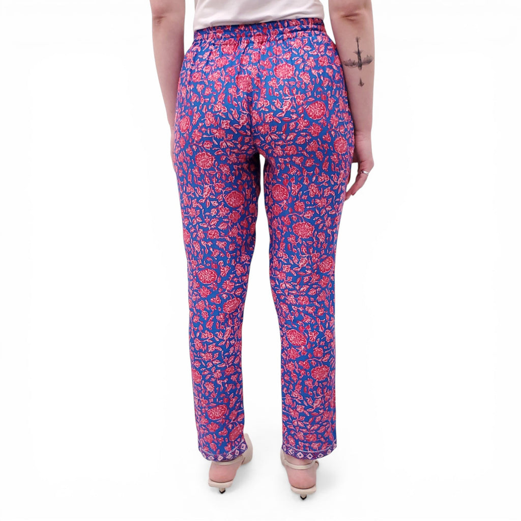 NATALIE MARTIN BLUE AND RED FLORAL RAYON PANTS - SIZE XS