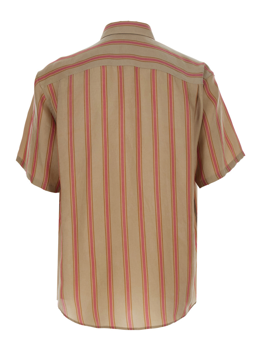 Saint Laurent Men Beige Shirt With Cassandre Embroidery On The Front And All-Over Striped Motif In Cupro For Men