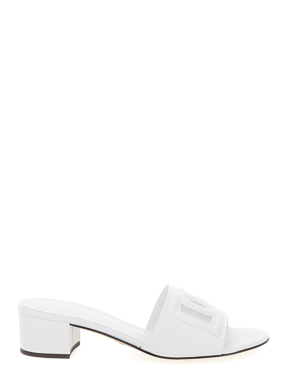 Dolce & Gabbana Women White Mules With Low Heel And Dg Millennials Detail In Smooth Leather Woman