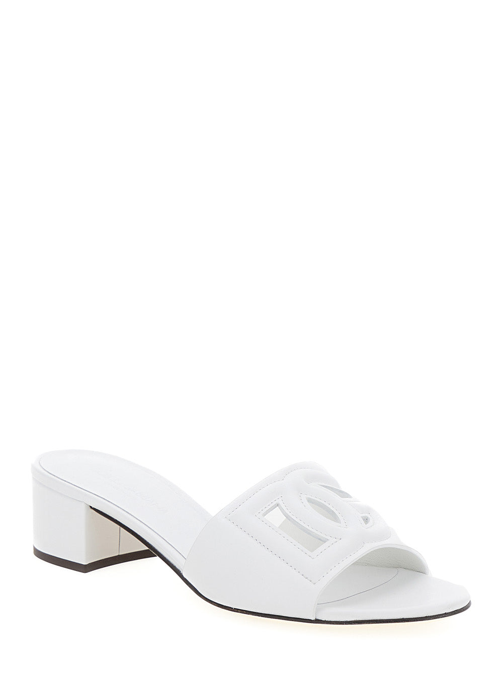 Dolce & Gabbana Women White Mules With Low Heel And Dg Millennials Detail In Smooth Leather Woman