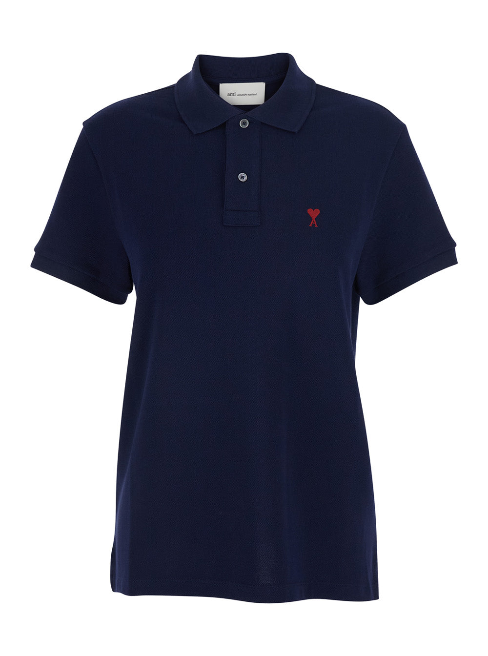 Ami Paris Women Polo Shirt With Classic Collar And Adc Embroidery On The Front In Blue Cotton For Women