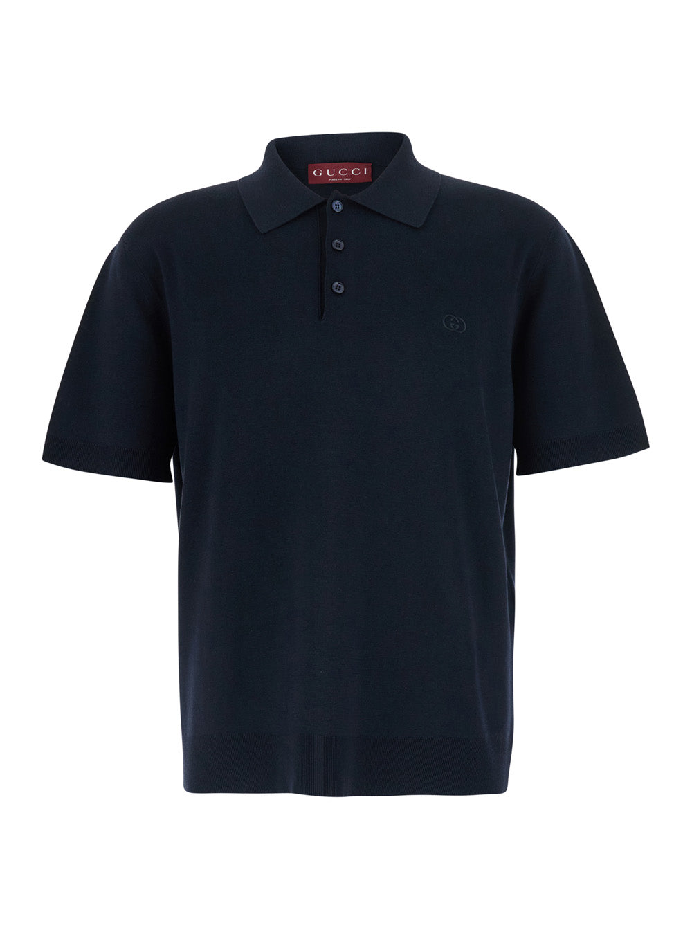 Gucci Men Blue Polo Shirt With Classic Collar And Gg Embroidery On The Front In Cotton For Men