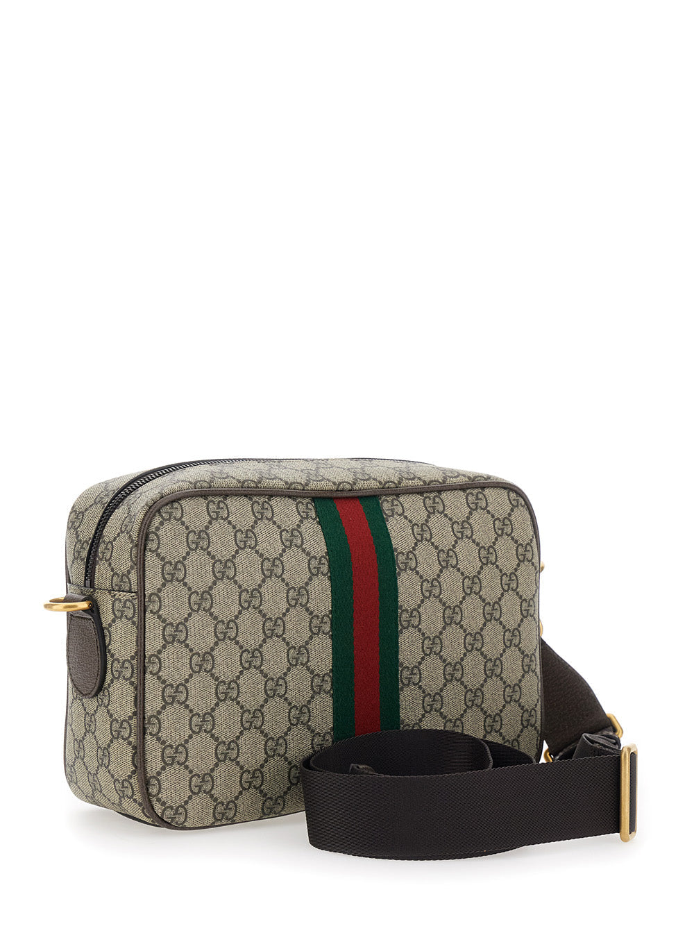 Gucci Men Crossbody Bag 'Ophidia' With Adjustable Strap And Gg Plaque With Web Detail On The Front In Gg Canvas Beige Men