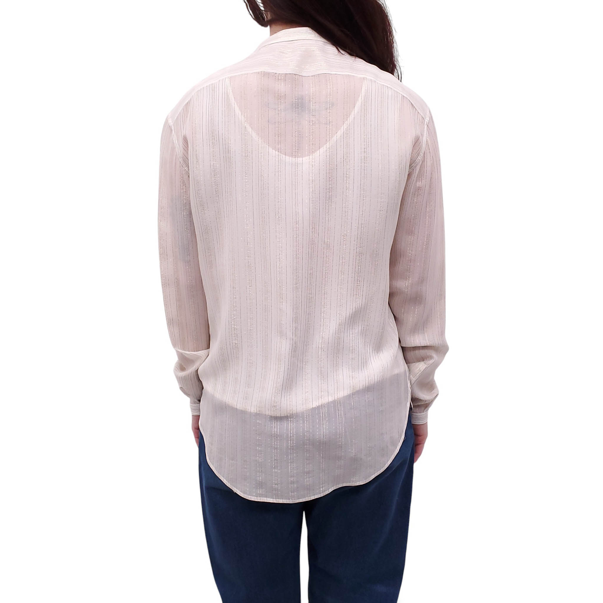 SAINT LAURENT CREAM STRIPED METALLIC BLOUSE - SIZE S