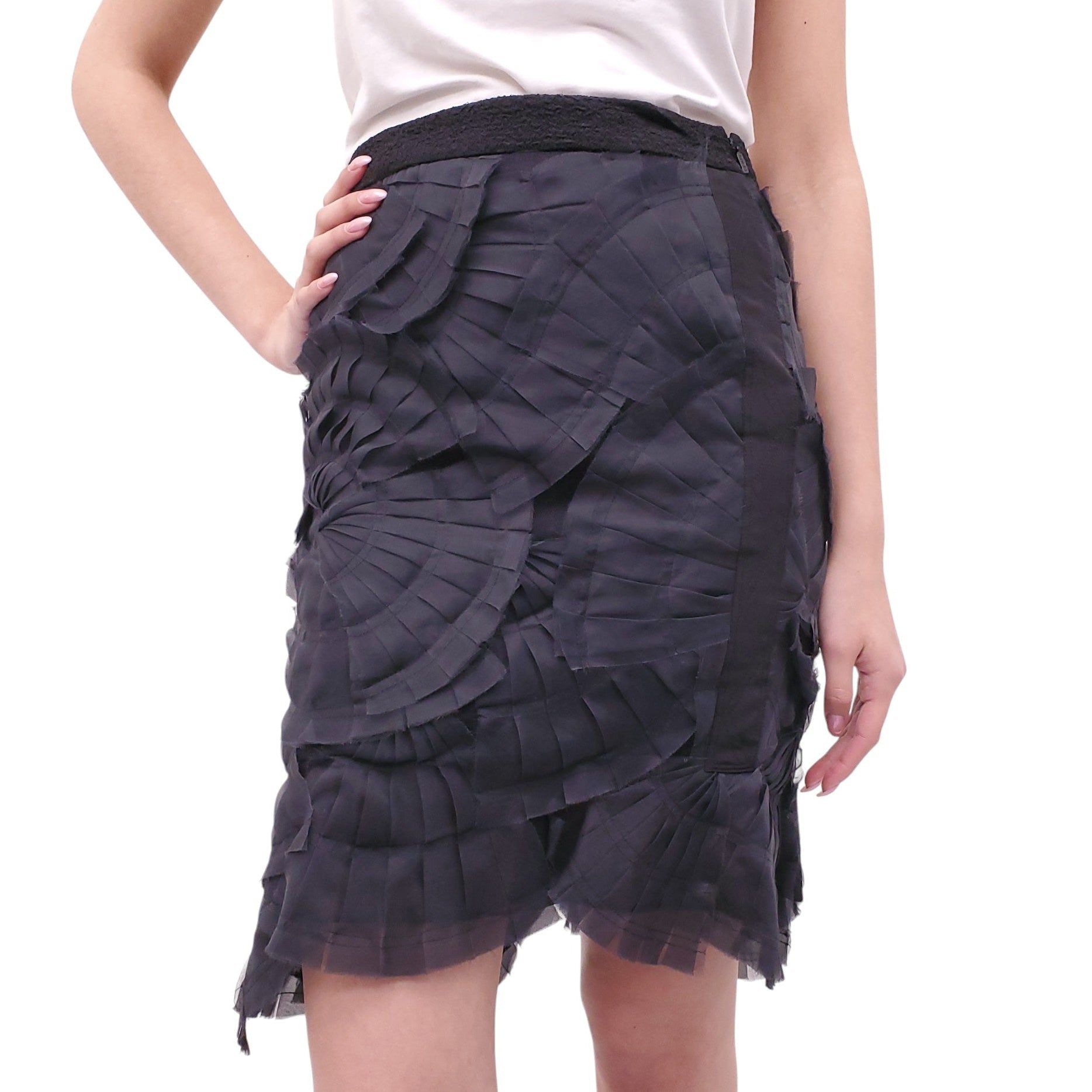 GUCCI BLACK LAYERED SILK SKIRT - SIZE 40