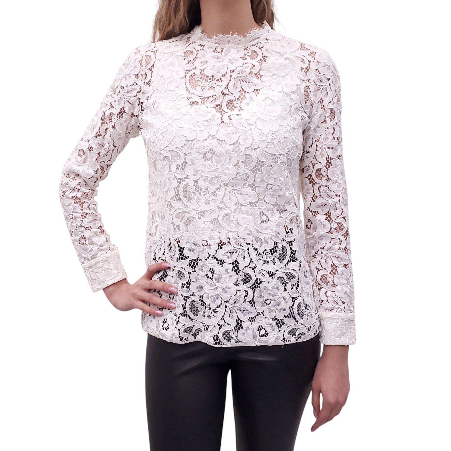 SAINT LAURENT WHITE LACE BLOUSE - SIZE 40