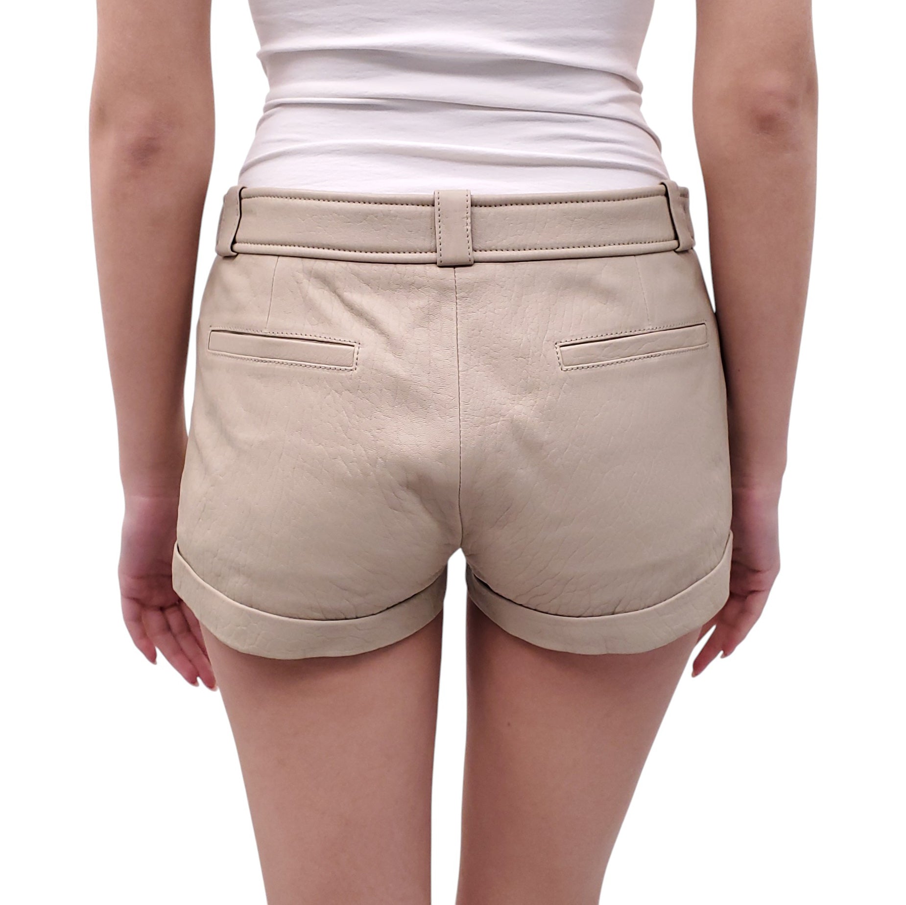 SAINT LAURENT NUDE LEATHER SHORTS - SIZE 38