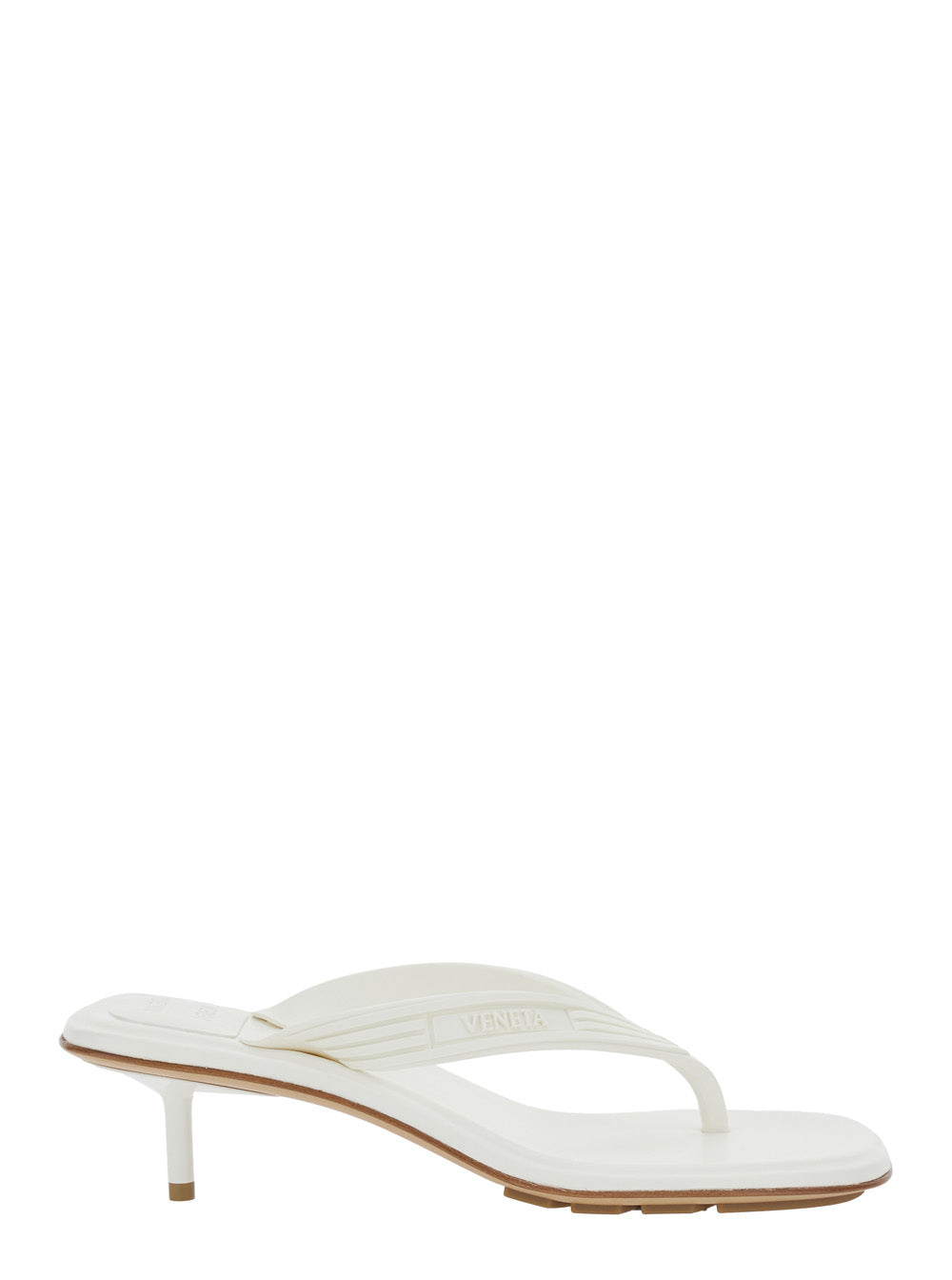 Bottega Veneta Women 'Sampieri' White Sandals With Thong Design And Kitten Heel In Rubber For Women