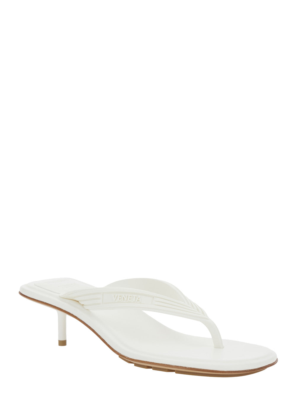 Bottega Veneta Women 'Sampieri' White Sandals With Thong Design And Kitten Heel In Rubber For Women