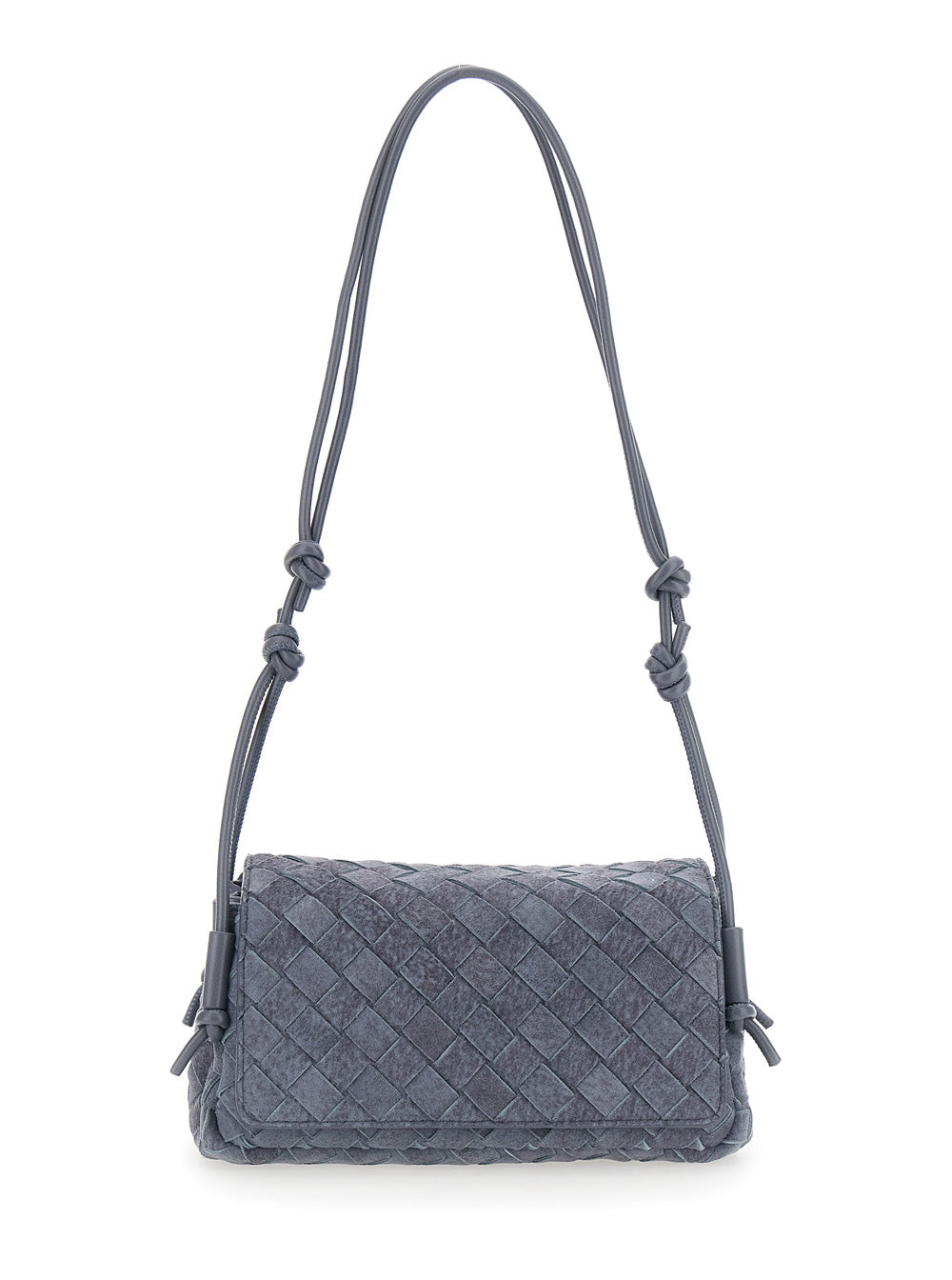 Bottega Veneta Women 'Notturno' Blue Crossbody Bag With Adjustable Strap And Intreccio Motif In Suede For Women