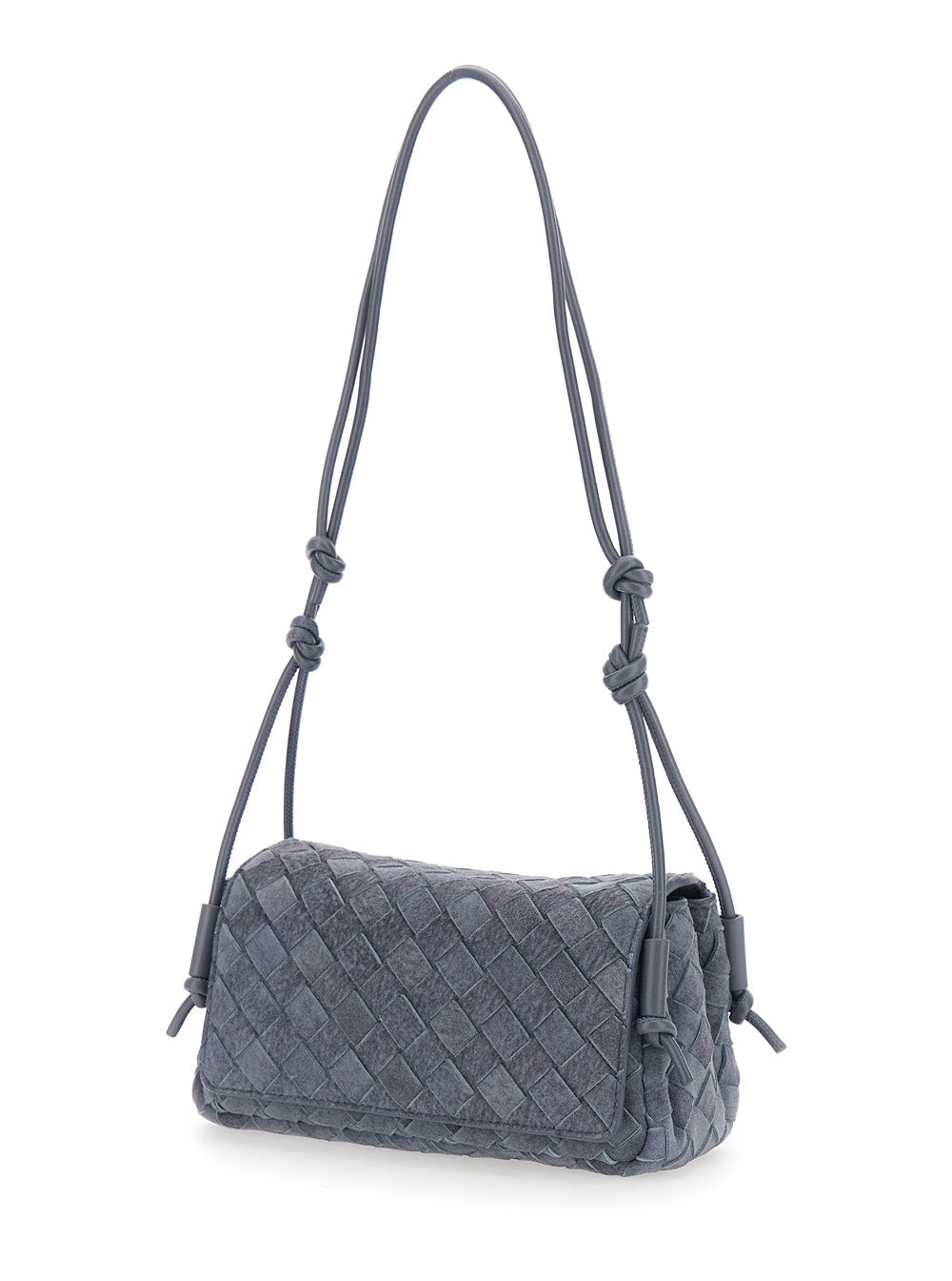 Bottega Veneta Women 'Notturno' Blue Crossbody Bag With Adjustable Strap And Intreccio Motif In Suede For Women