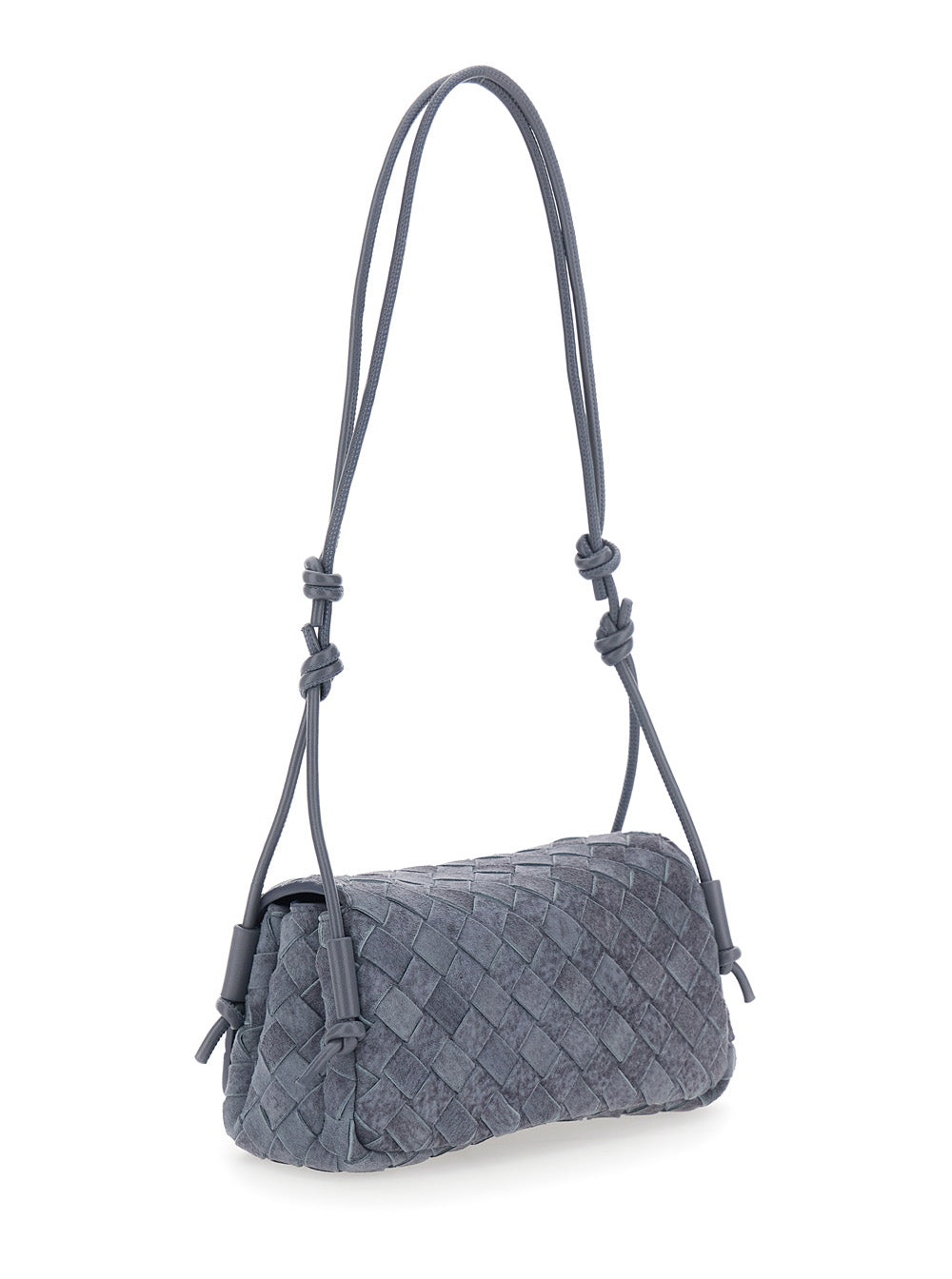 Bottega Veneta Women 'Notturno' Blue Crossbody Bag With Adjustable Strap And Intreccio Motif In Suede For Women