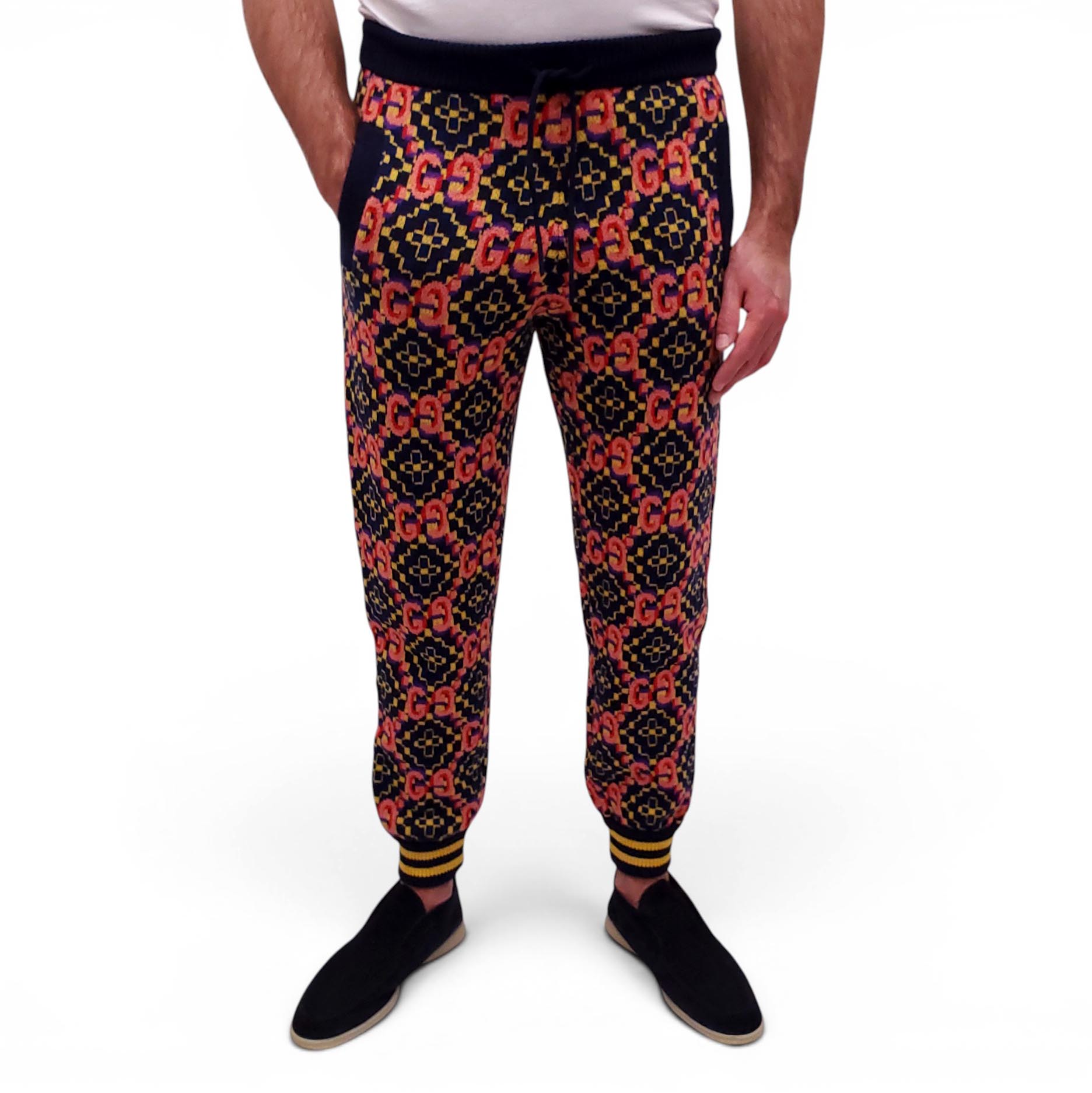 GUCCI GG PSYCHEDELIC-JACQUARD KNIT WOOL TROUSERS - MEN'S SIZE S