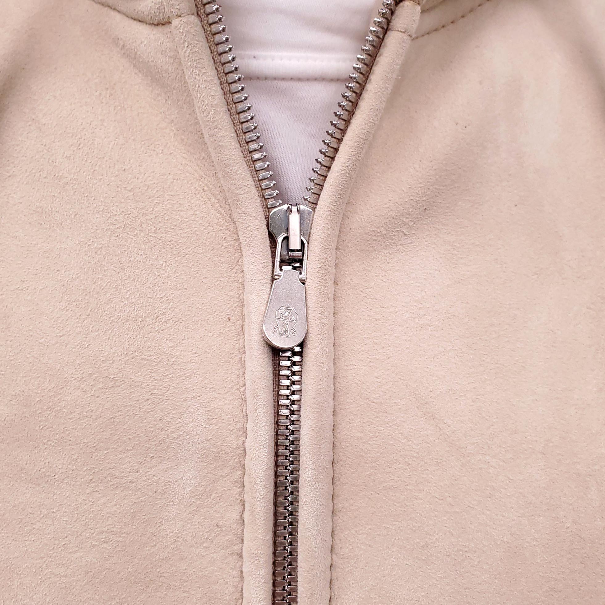 B.C. CREAM SUEDE HOODED BOMBER JACKET WITH SHEARLING INTERIOR - MEN'S SIZE L