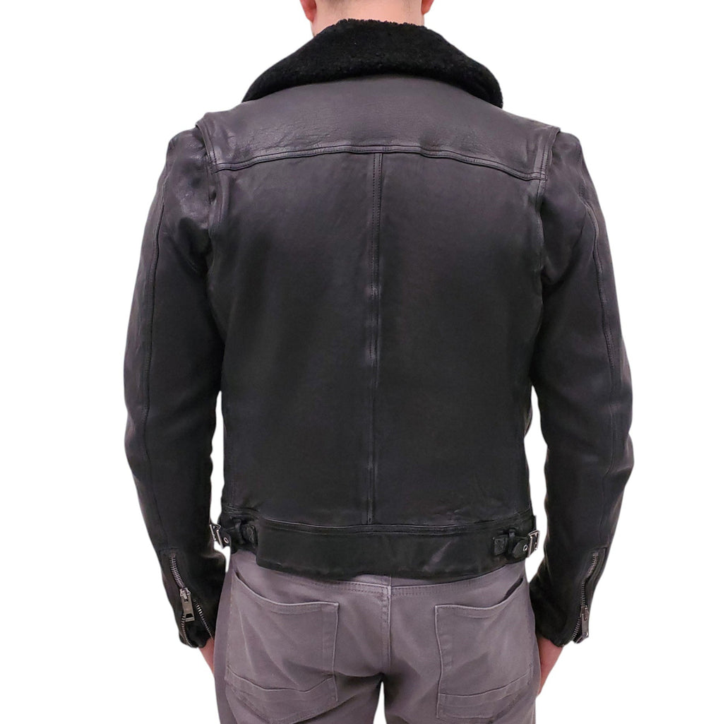 BURBERRY BRIT BLACK SHEARLING LINED LEATHER JACKET - MEN'S SIZE L