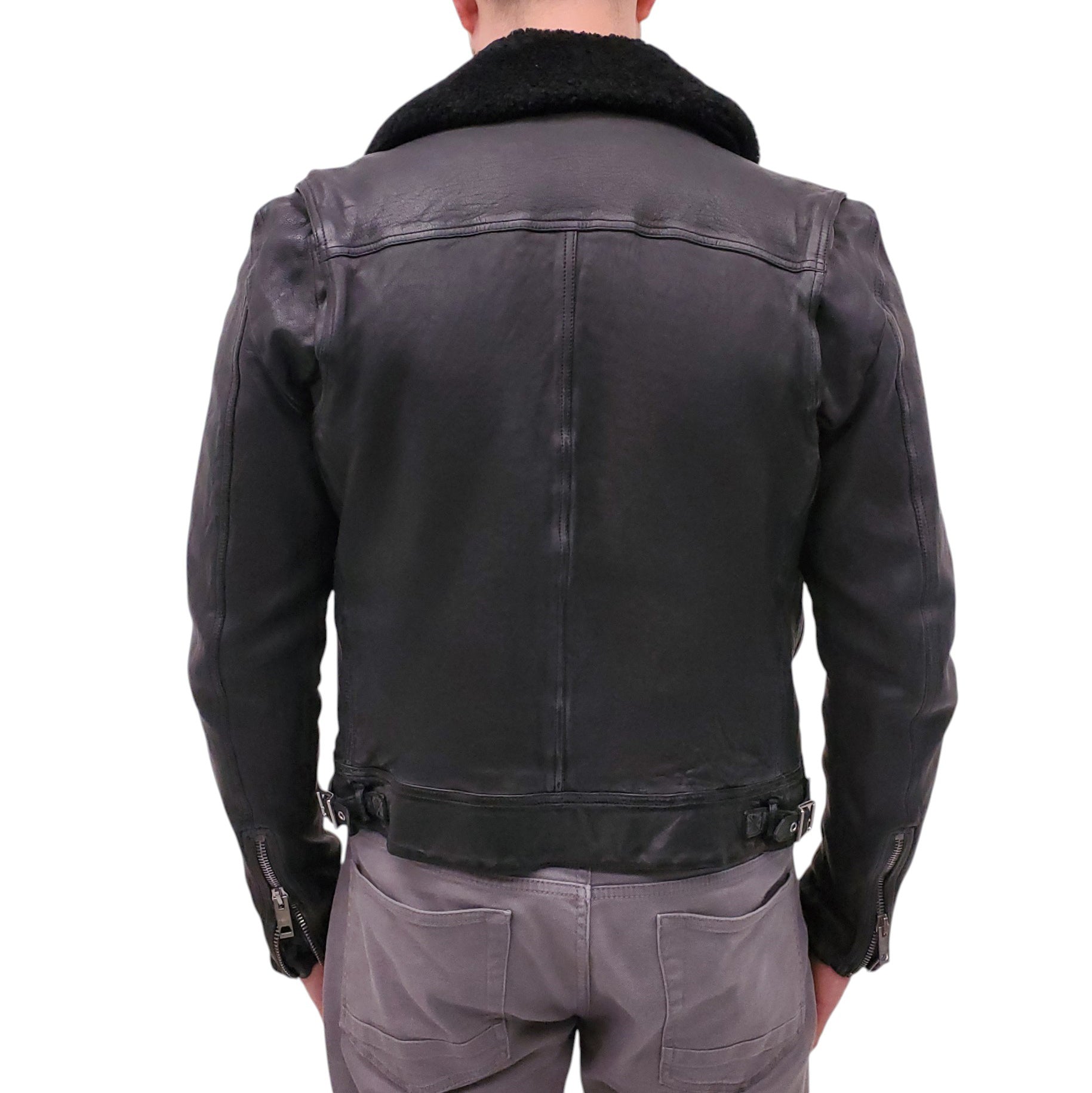 BURBERRY BRIT BLACK SHEARLING LINED LEATHER JACKET - MEN'S SIZE L