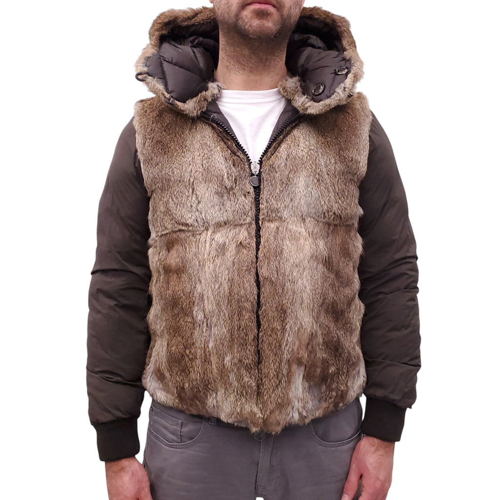 MONCLER BROWN QUILTED REVERSIBLE RABBIT FUR PUFFER JACKET - MEN'S SIZE 3 (M)