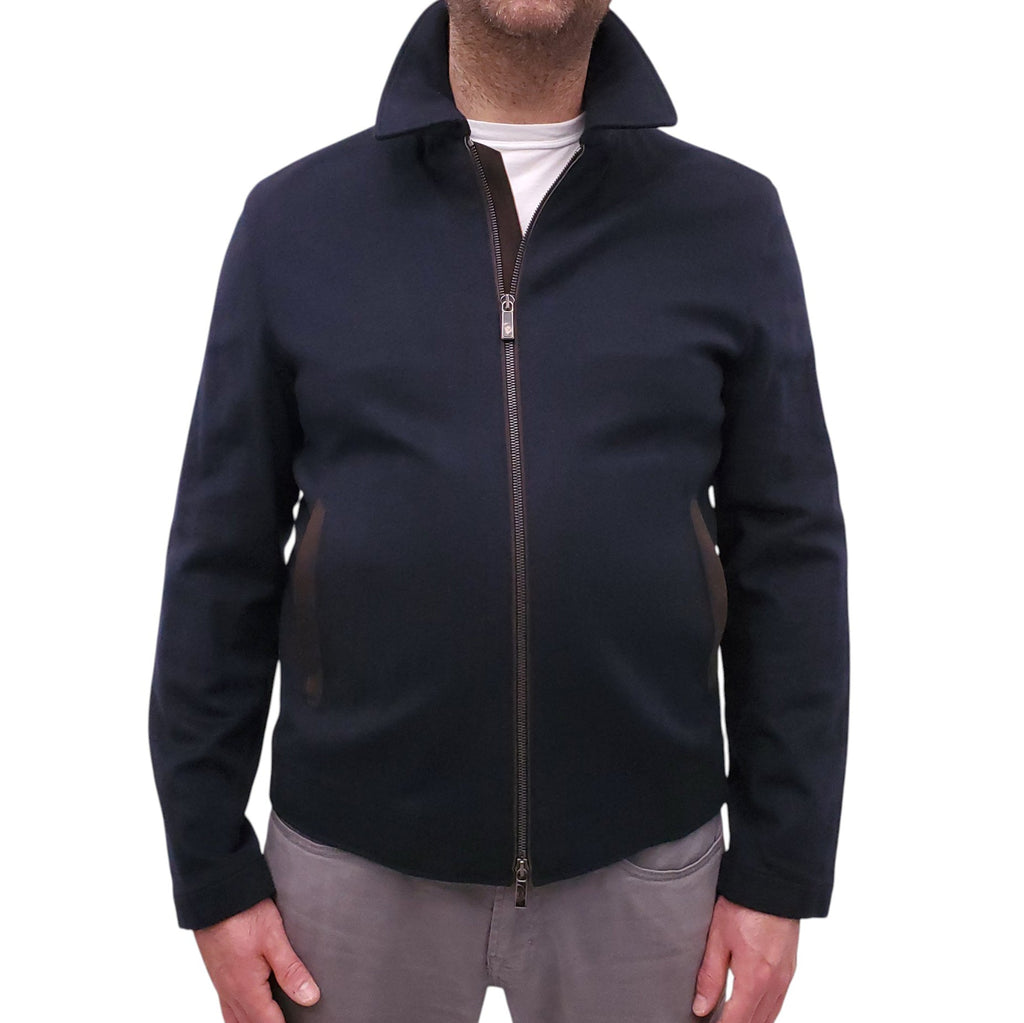 ZEGNA 12MILMIL12 WOOL JACKET WITH BROWN LEATHER DETAILS - MEN'S SIZE 52