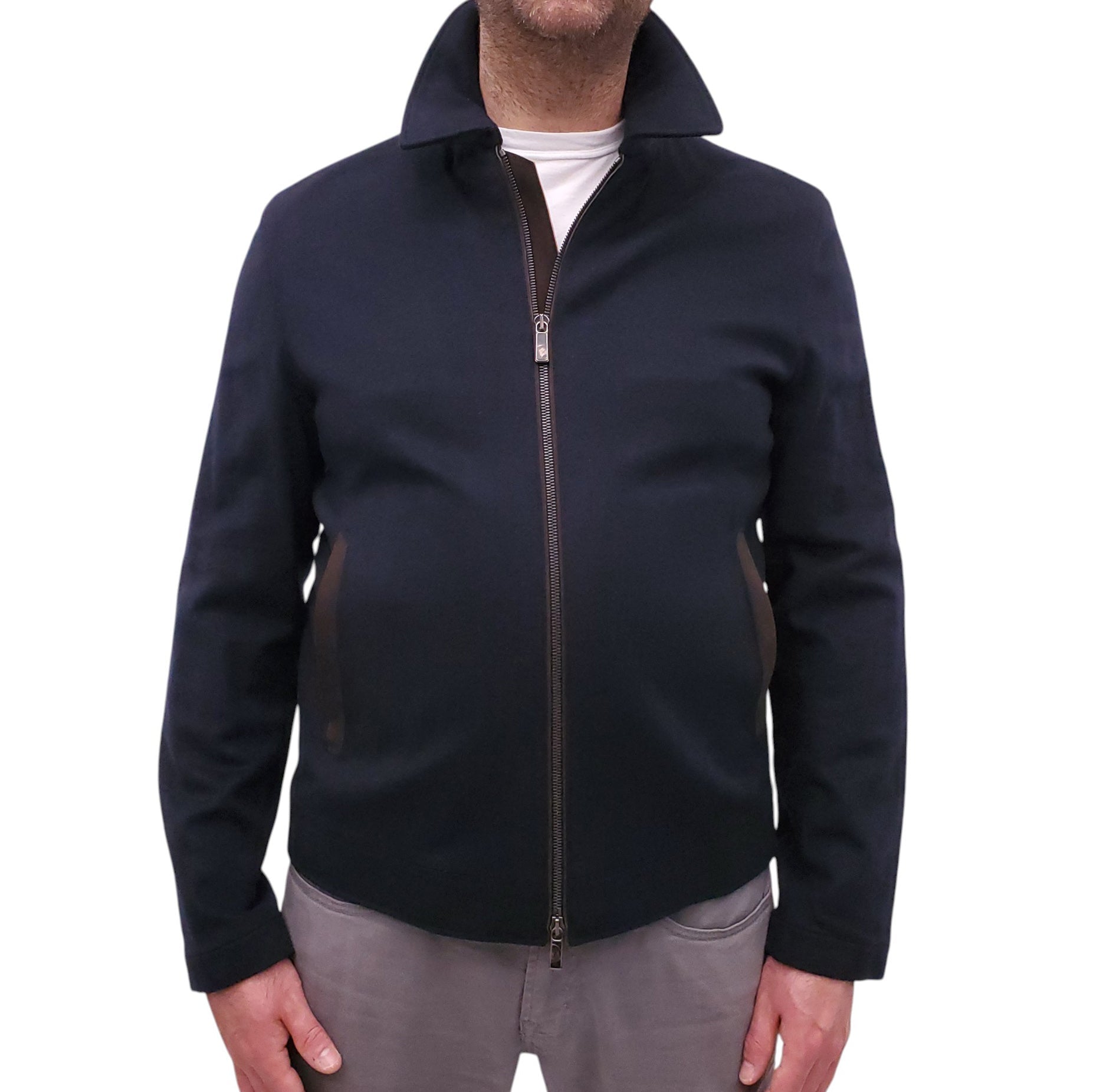 ZEGNA 12MILMIL12 WOOL JACKET WITH BROWN LEATHER DETAILS - MEN'S SIZE 52