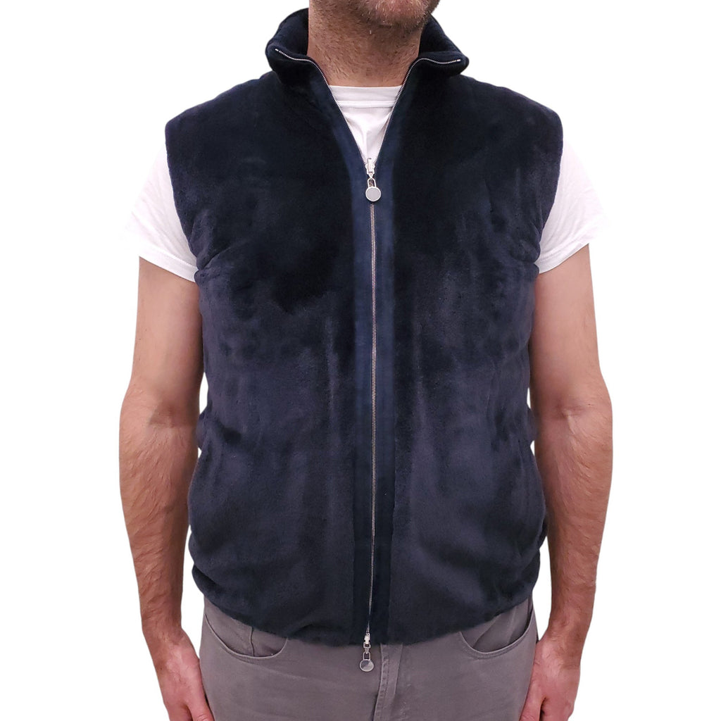 KITON NAVY MINK FUR AND CASHMERE REVERSIBLE VEST - MEN'S SIZE S