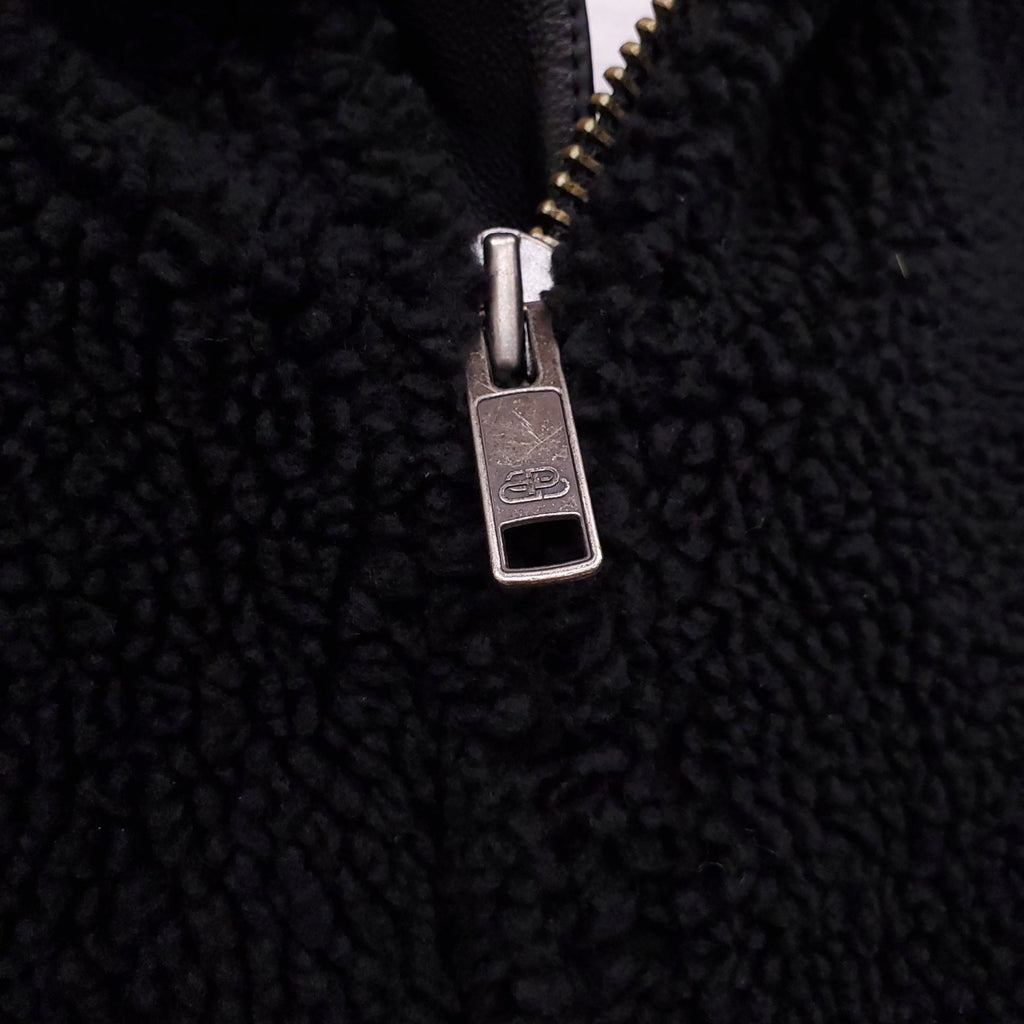 BALENCIAGA BLACK LEATHER & SHEARLING HOODED OVERSIZED JACKET - MEN'S SIZE M
