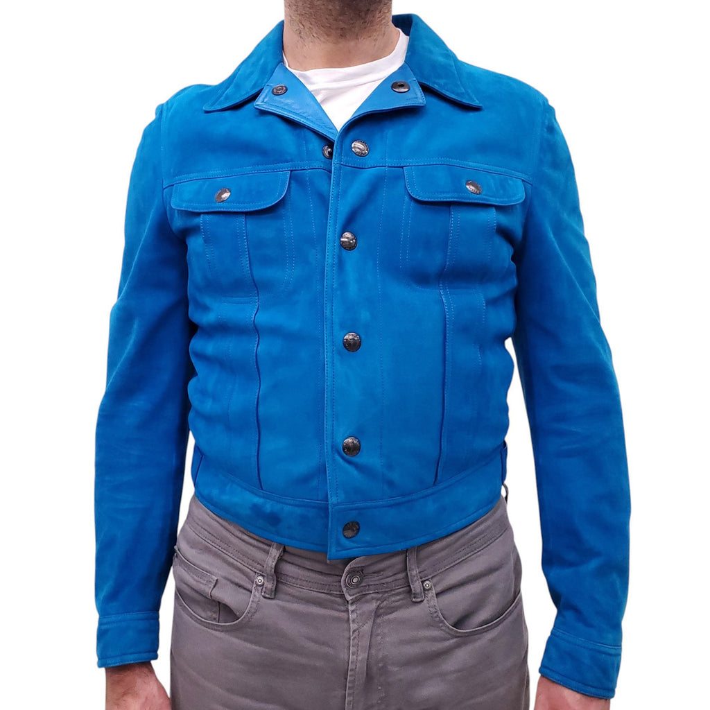 TOM FORD BLUE CASHMERE SUEDE WESTER JACKET - MEN'S SIZE 50