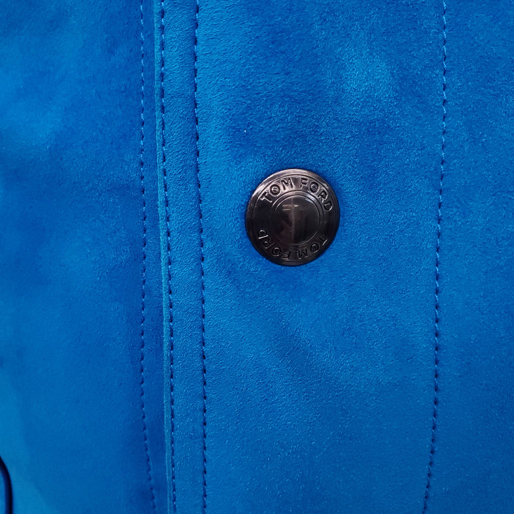 TOM FORD BLUE CASHMERE SUEDE WESTER JACKET - MEN'S SIZE 50