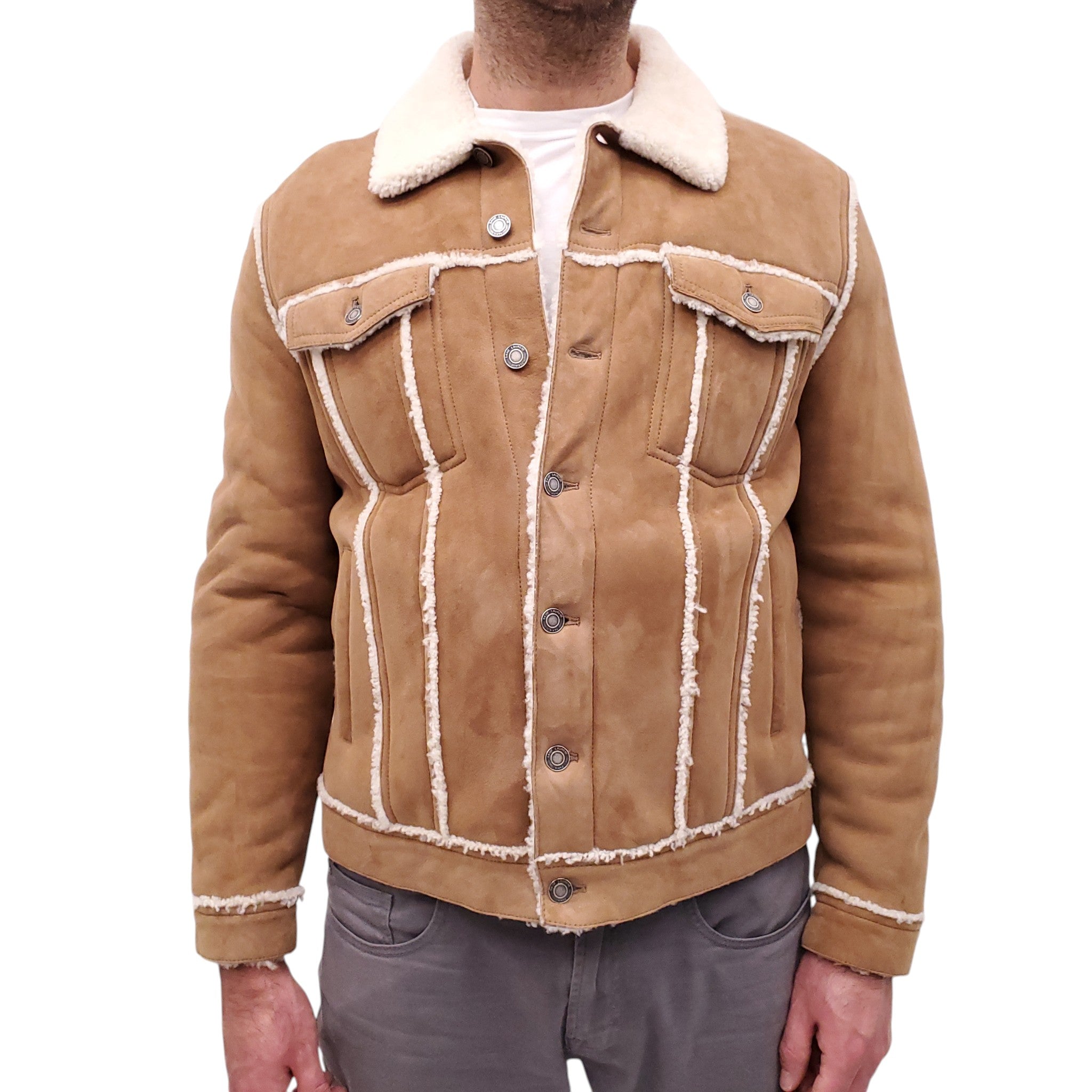 SAINT LAURENT SUEDE AND SHEARLING JACKET - MEN'S SIZE 54