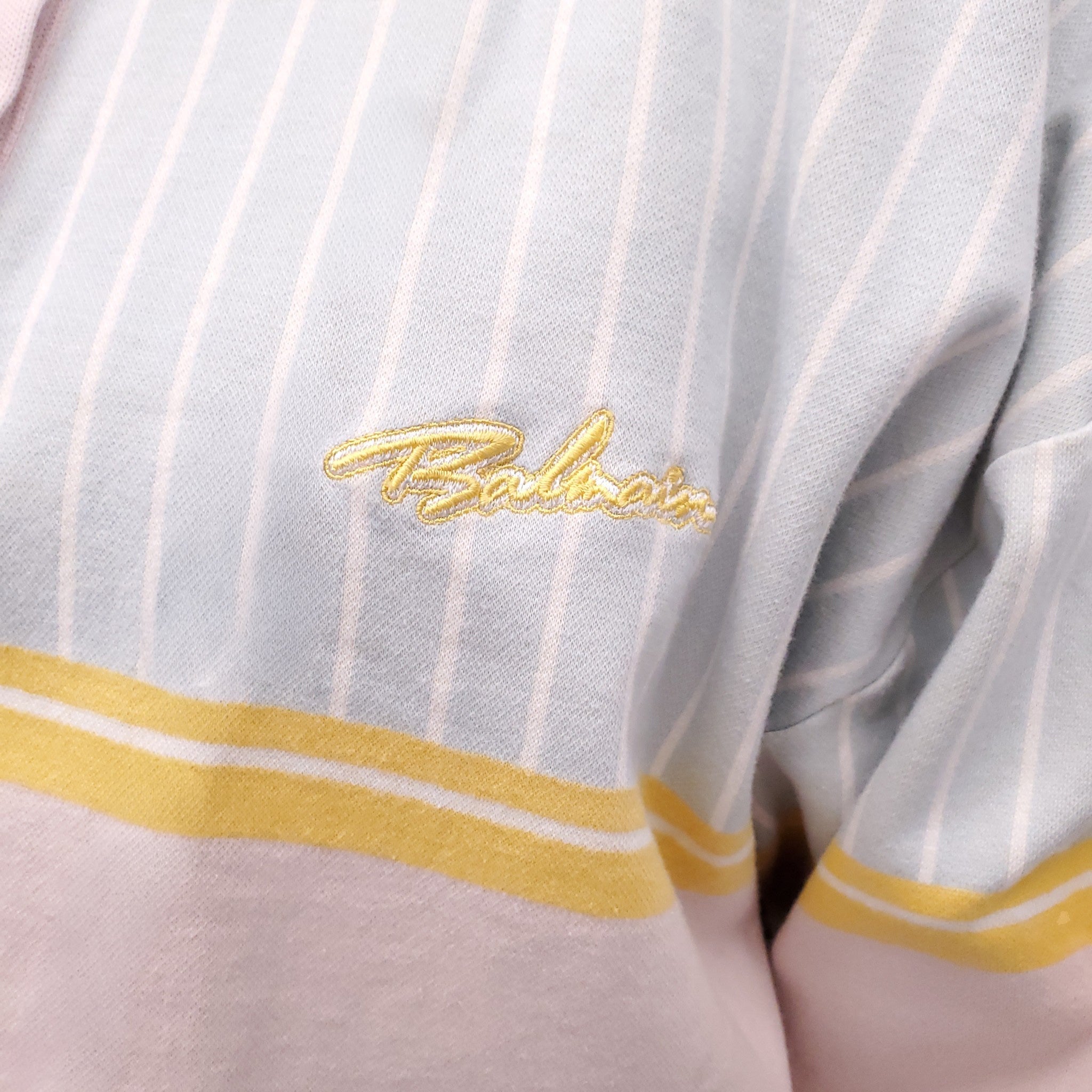 BALMAIN BABY BLUE PINSTRIPE POLO SHIRT WITH LOGO - SIZE 42