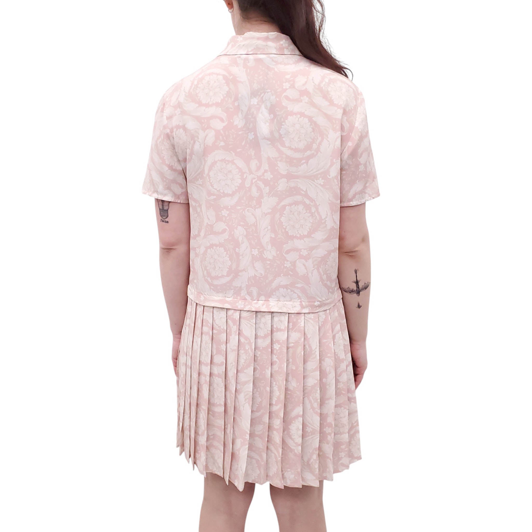 VERSACE PINK BAROCCO PATTERNED SILK CREPE MINI DRESS - SIZE 40
