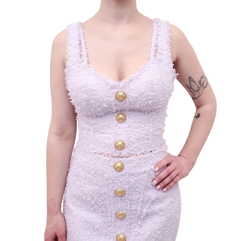 BALMAIN LILAC TWEED SKIRT SET WITH LOGO BUTTONS - SIZE 38