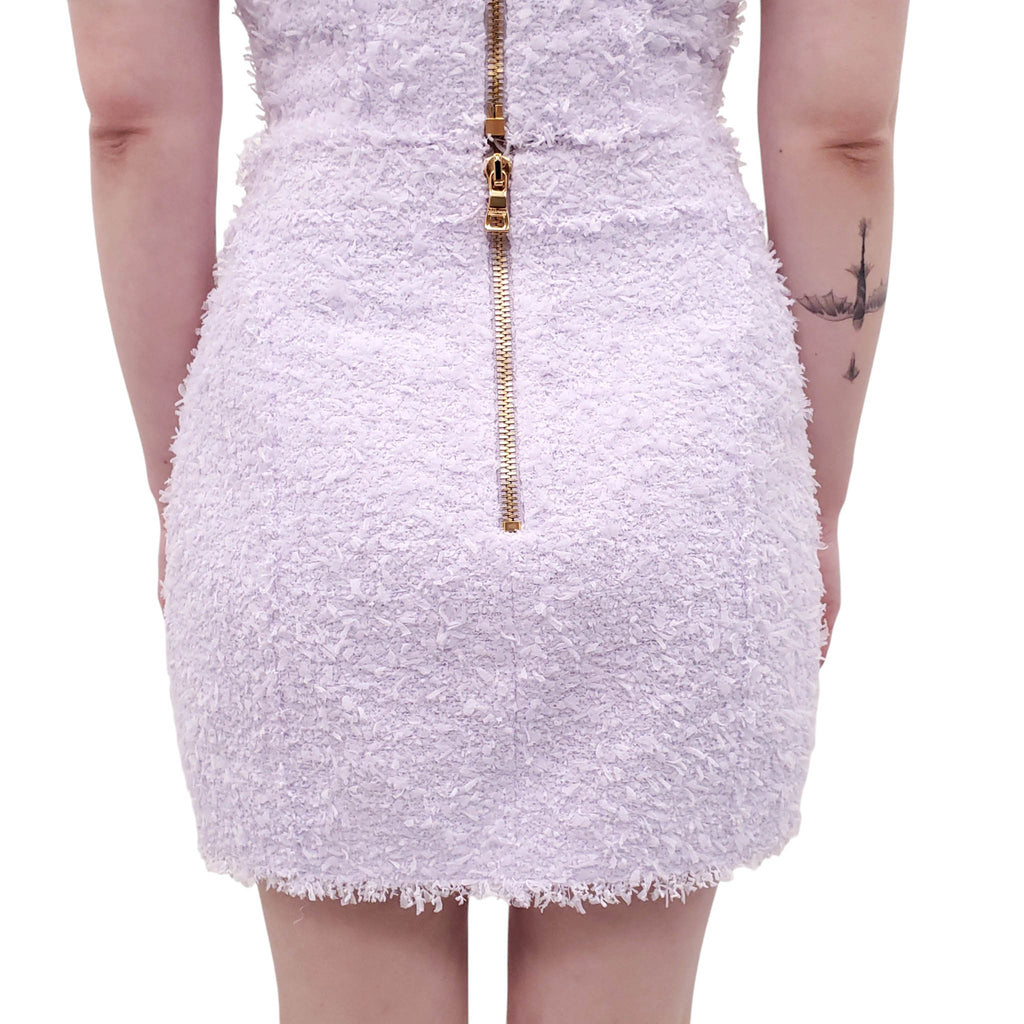 BALMAIN LILAC TWEED SKIRT SET WITH LOGO BUTTONS - SIZE 38
