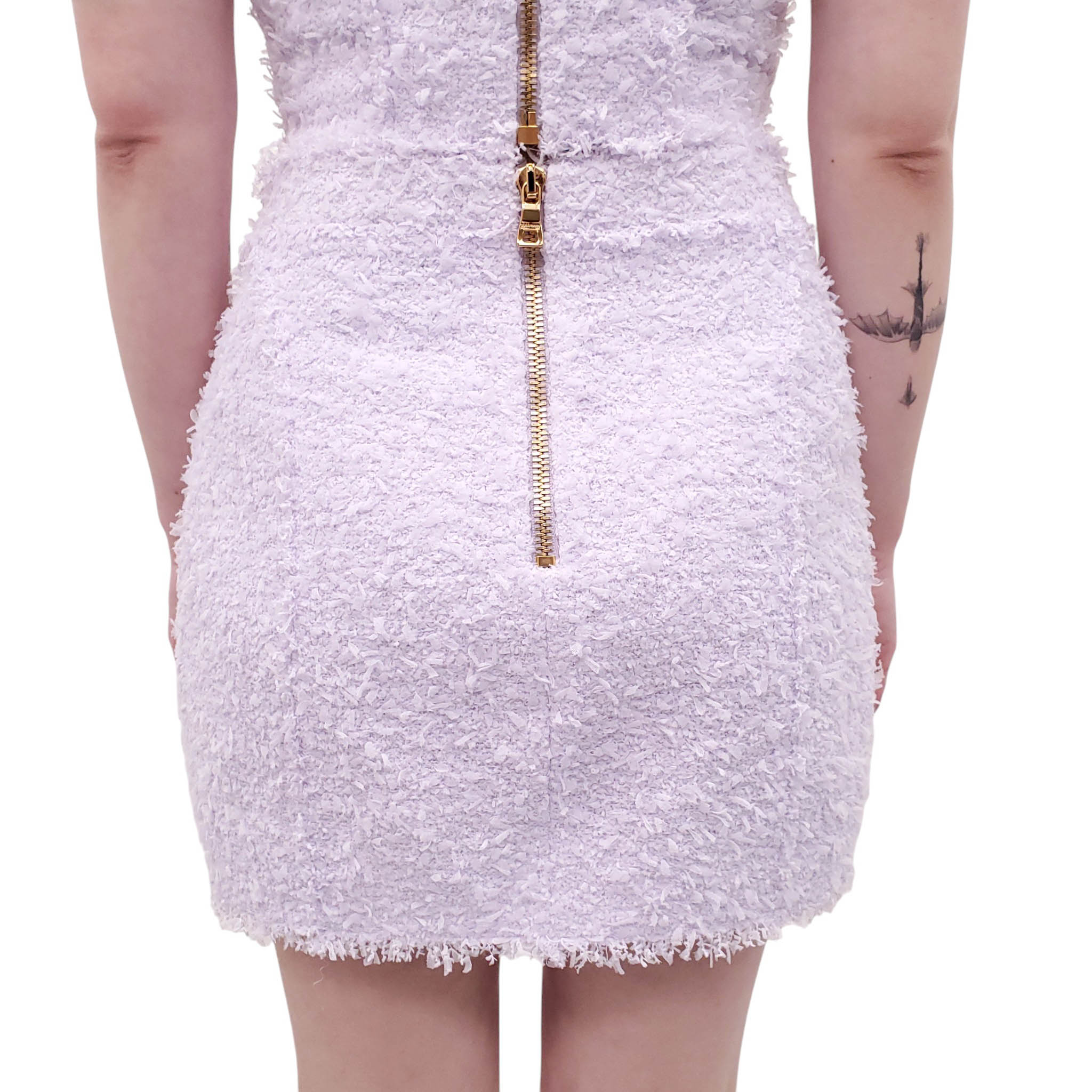 BALMAIN LILAC TWEED SKIRT SET WITH LOGO BUTTONS - SIZE 38
