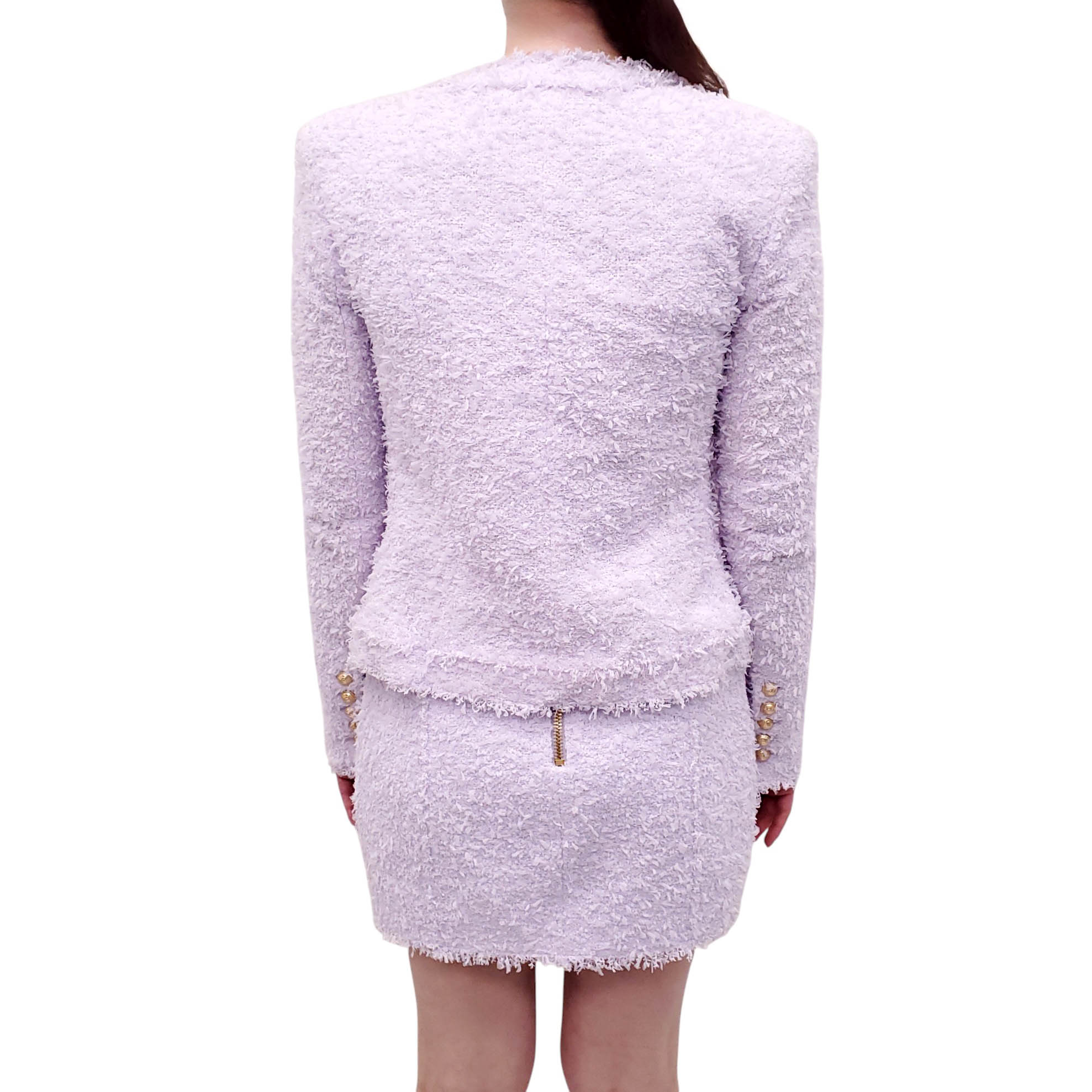 BALMAIN LILAC TWEED SKIRT SET WITH LOGO BUTTONS - SIZE 38