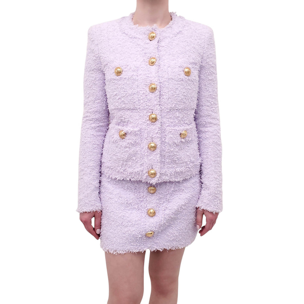 BALMAIN LILAC TWEED SKIRT SET WITH LOGO BUTTONS - SIZE 38