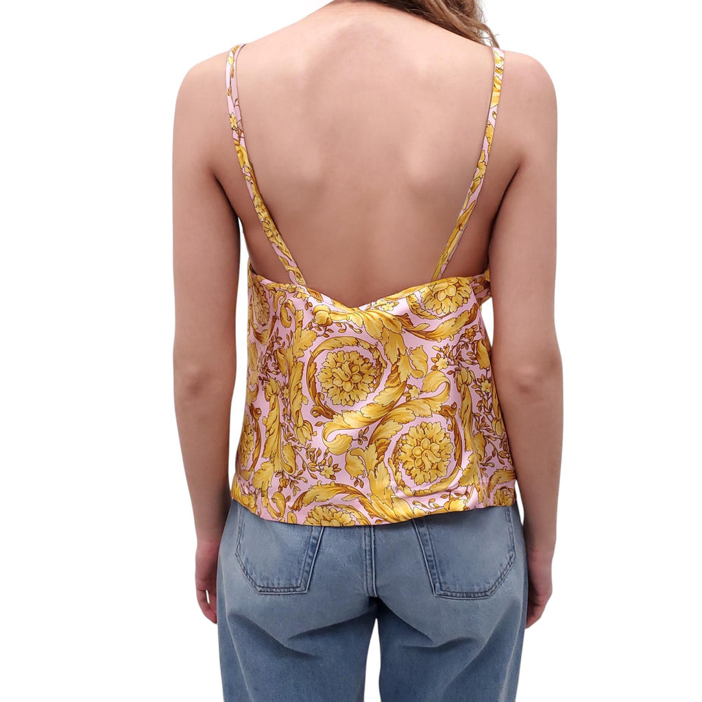 VERSACE PINK AND GOLD BAROCCO PATTERNED TOP - SIZES 3(M) AND 4(L)