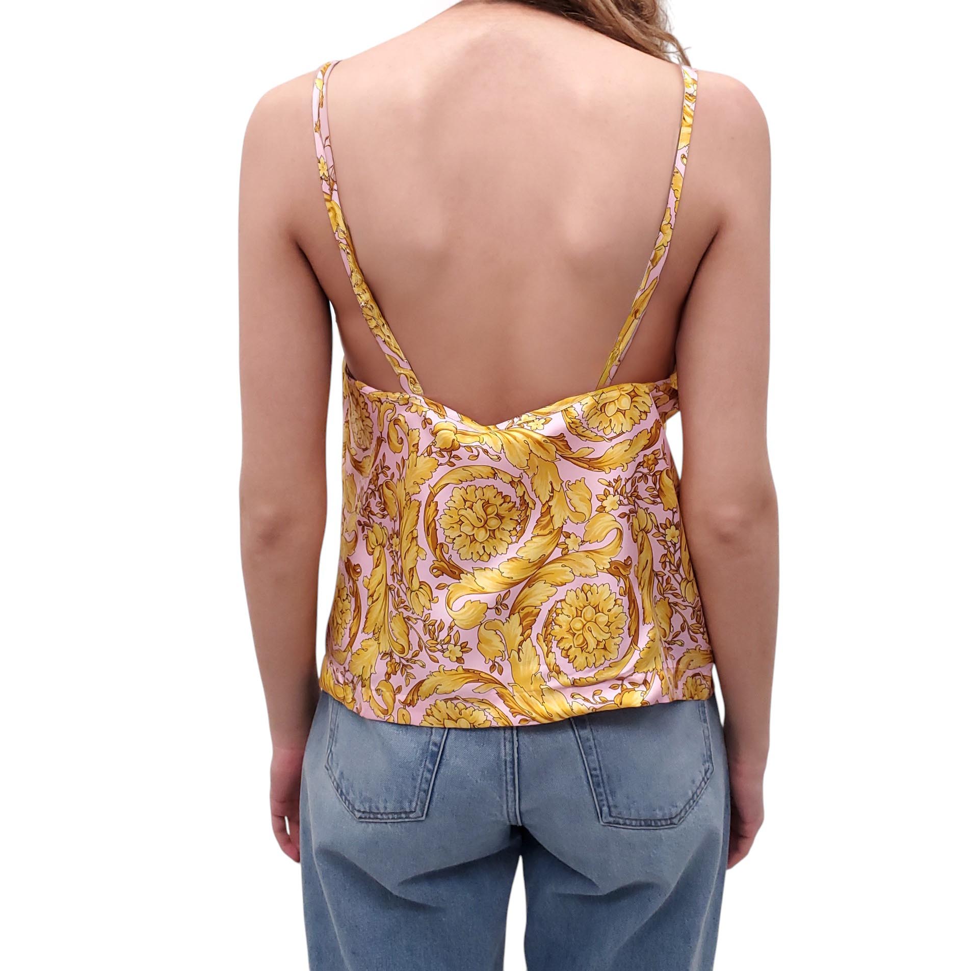 VERSACE PINK AND GOLD BAROCCO PATTERNED TOP - SIZES 3(M) AND 4(L)