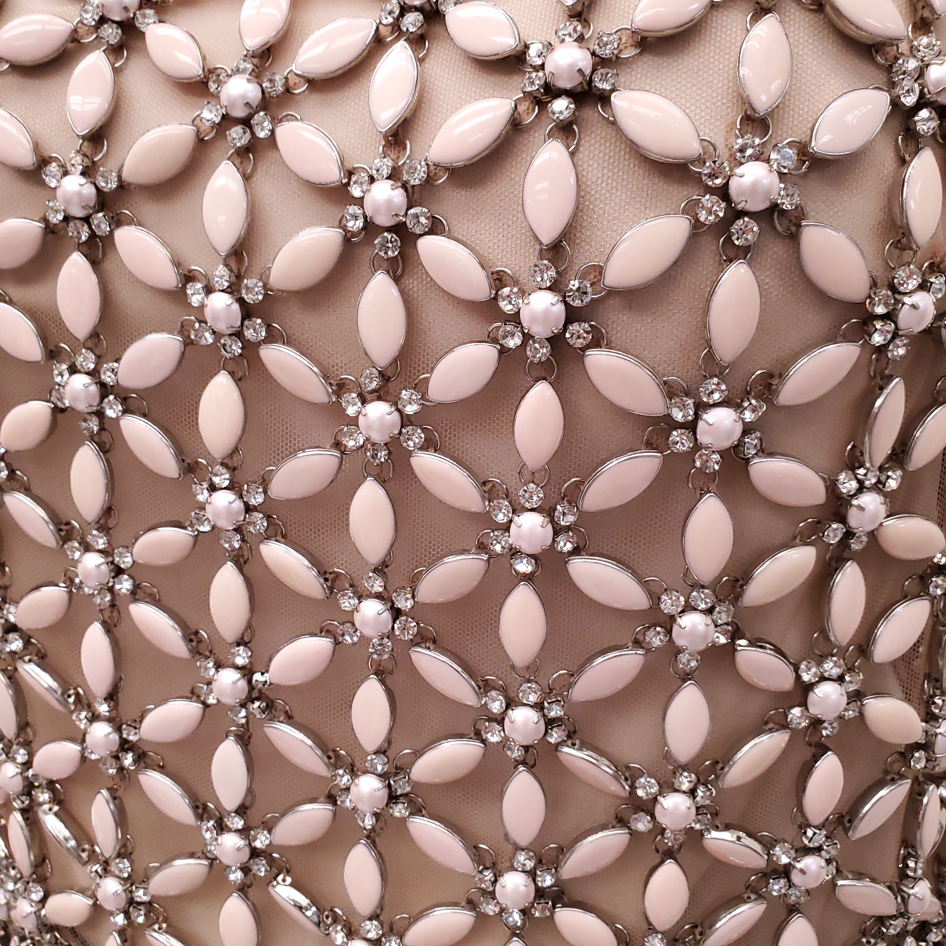VERSACE RUNWAY CRYSTAL AND PEARL EMBELLISHED FLORAL MESH TOP - SIZE 42