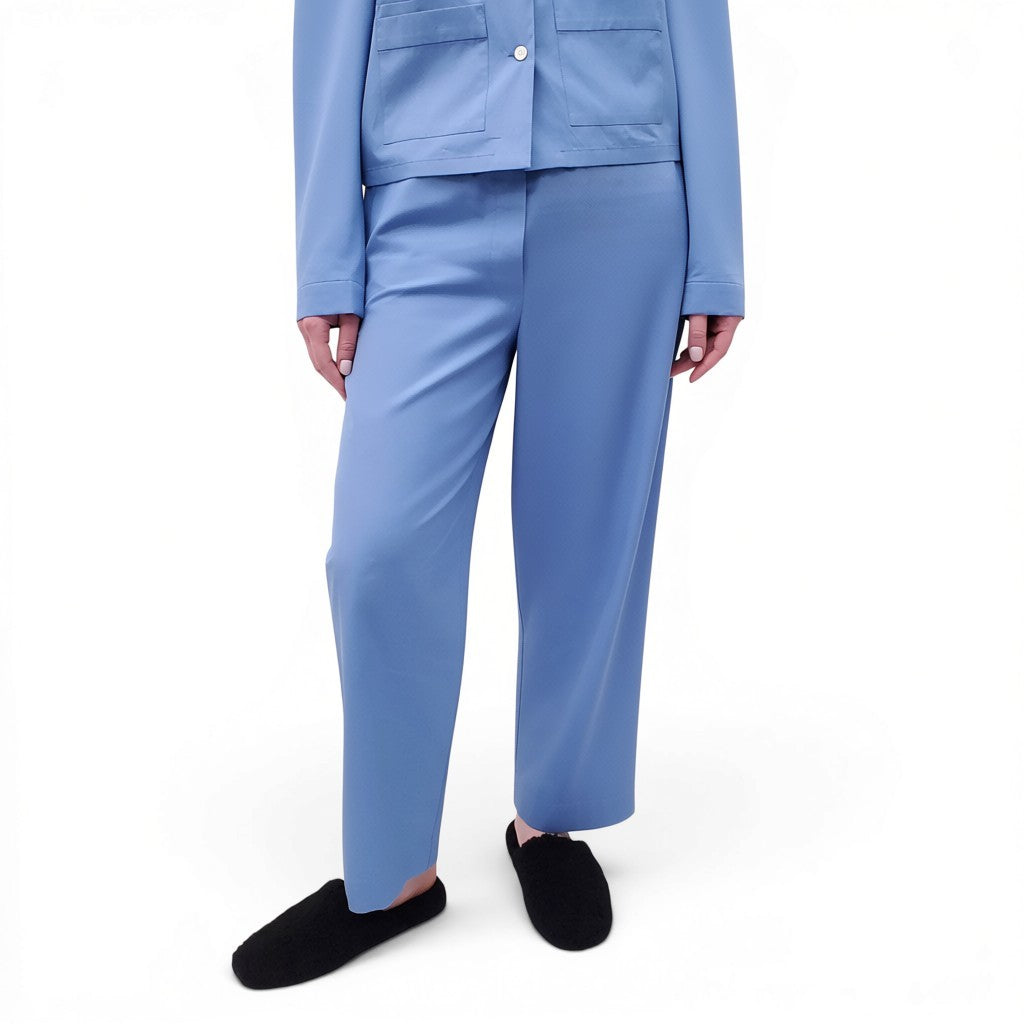 MIU MIU BLUE POPLIN PAJAMA LOGO BLOUSE AND PANTS SET - SIZE 36